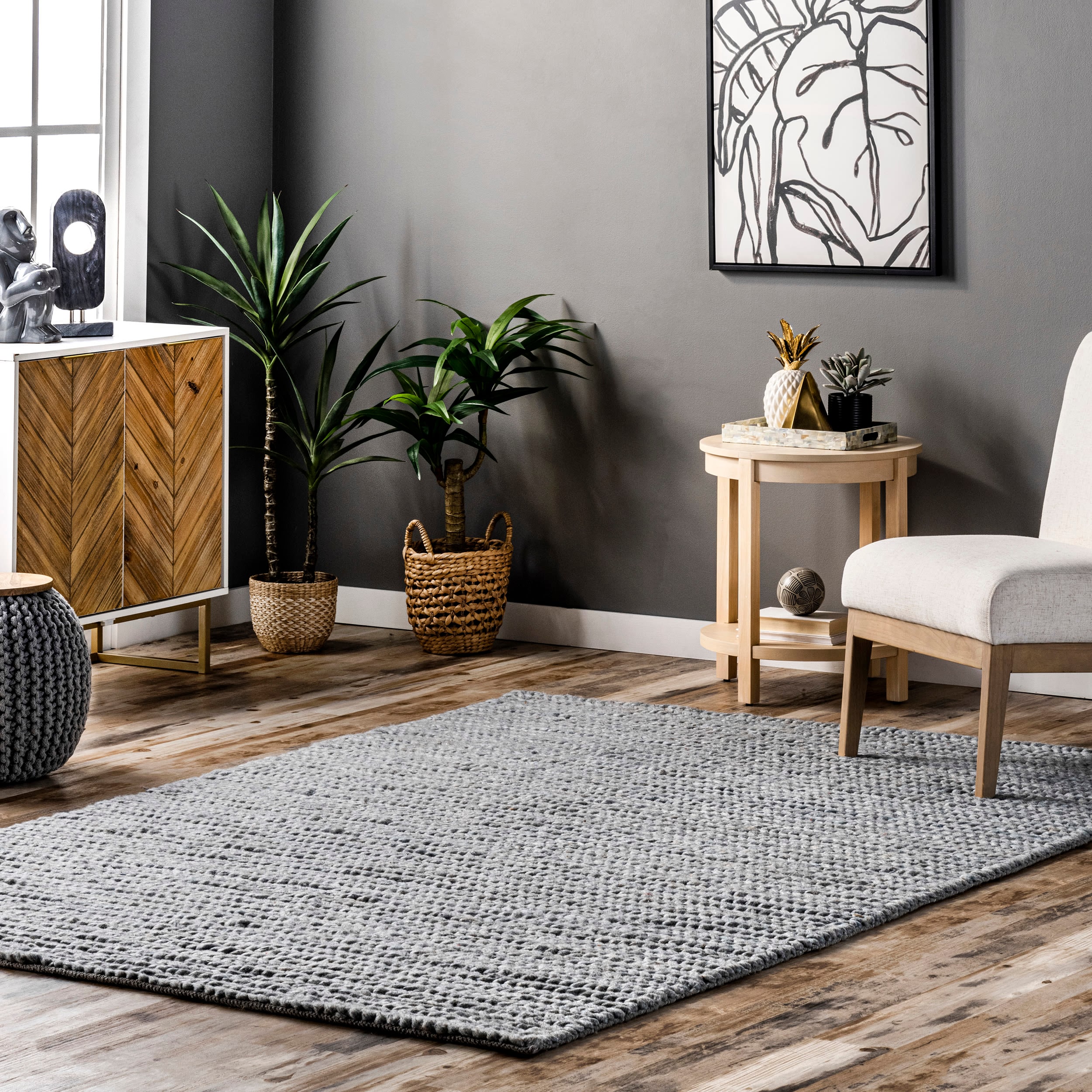 nuLOOM CB01G-8010 Textures 8 x 10 (ft) Braided Wool Light Blue Rectangular Indoor Solid Area rug