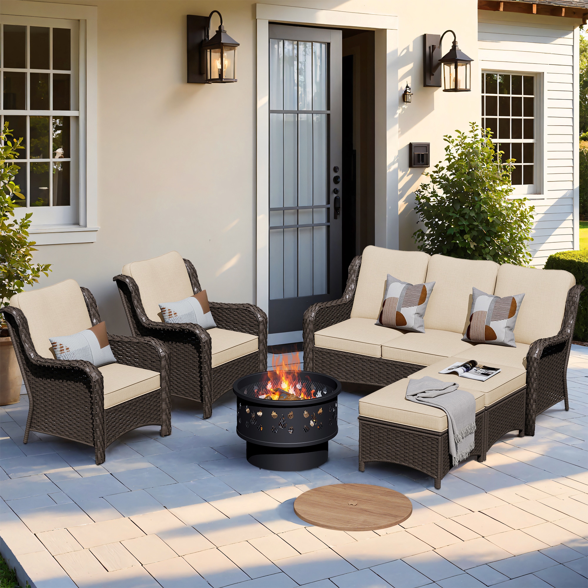 XIZZI XIXCT6163-YMFP Vesta 6 -Piece Wicker Patio Sofa Conversation Set with Off-white Cushions