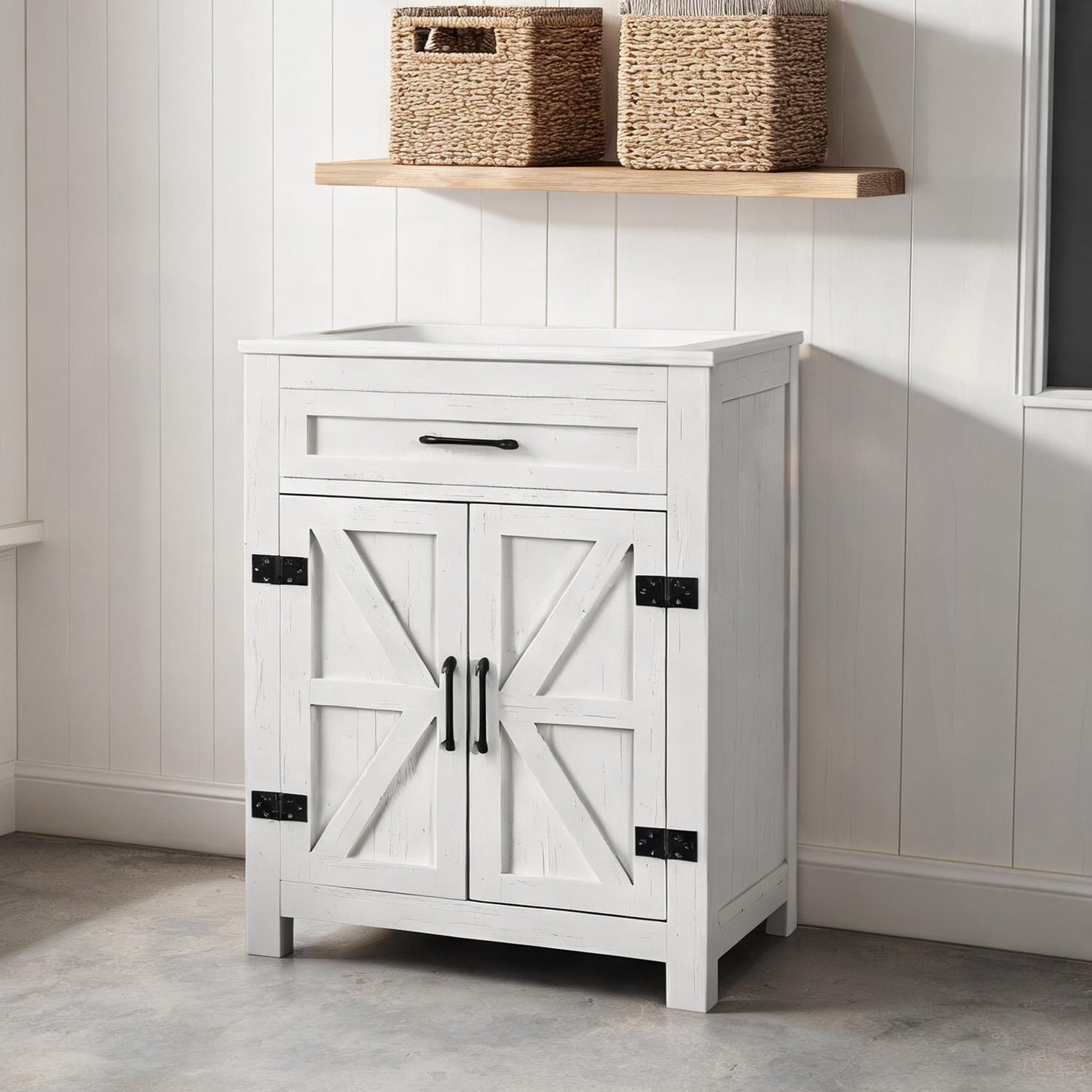 chillscreamni - Particleboard Bathroom Vanity Cabinet with Sliding Barn Doors and Interior Shelf ...