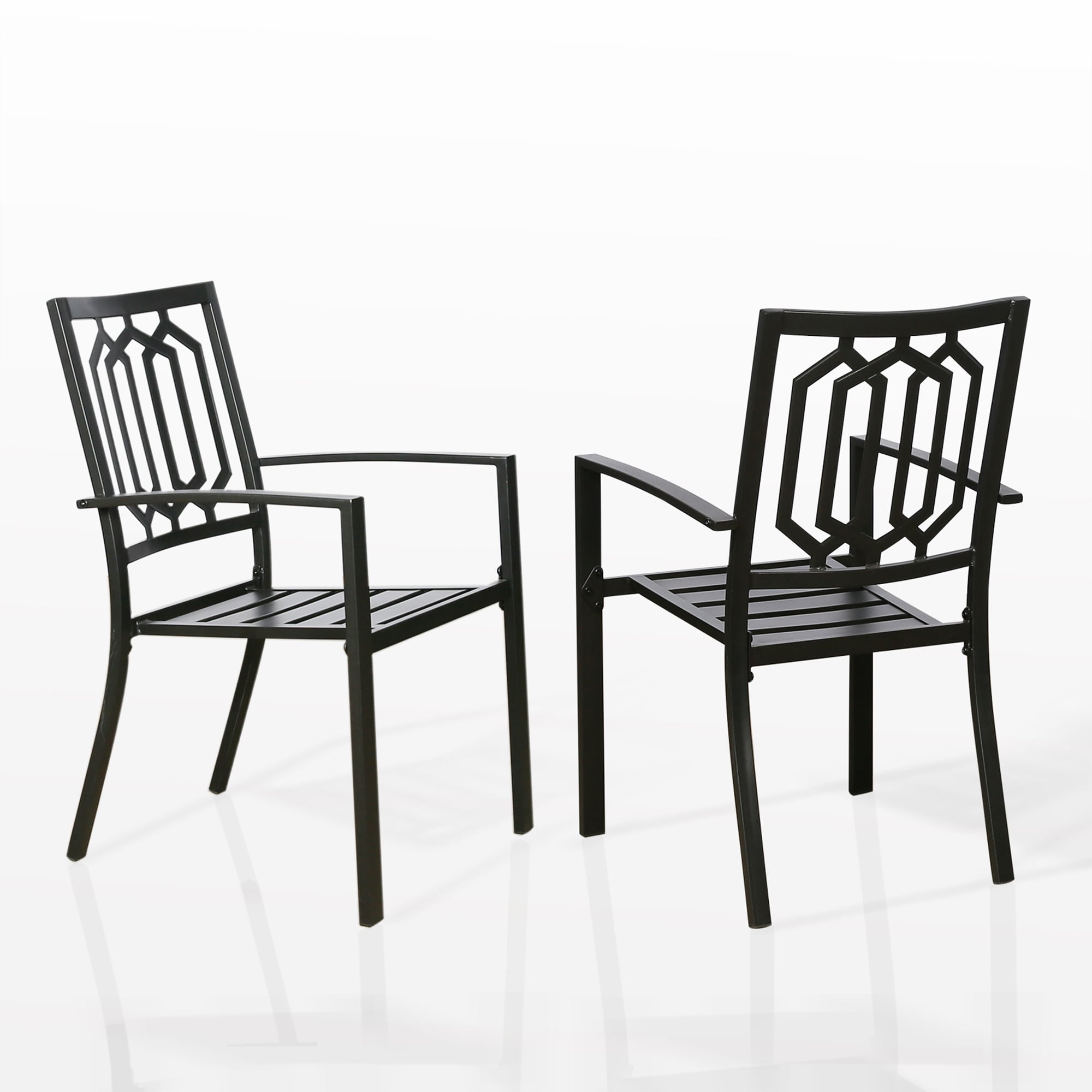 PEAK HOME FURNISHINGS 970205 Dining Chair Set of 2 Stackable Black Metal Frame Stationary Dining Chair with Slat Seat