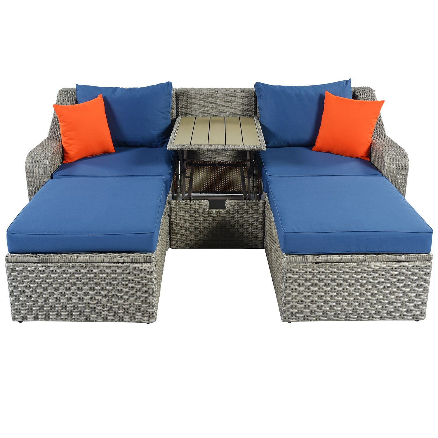 Bybafun 3-Piece Wicker Patio Conversation Set With Blue Cushions At ...