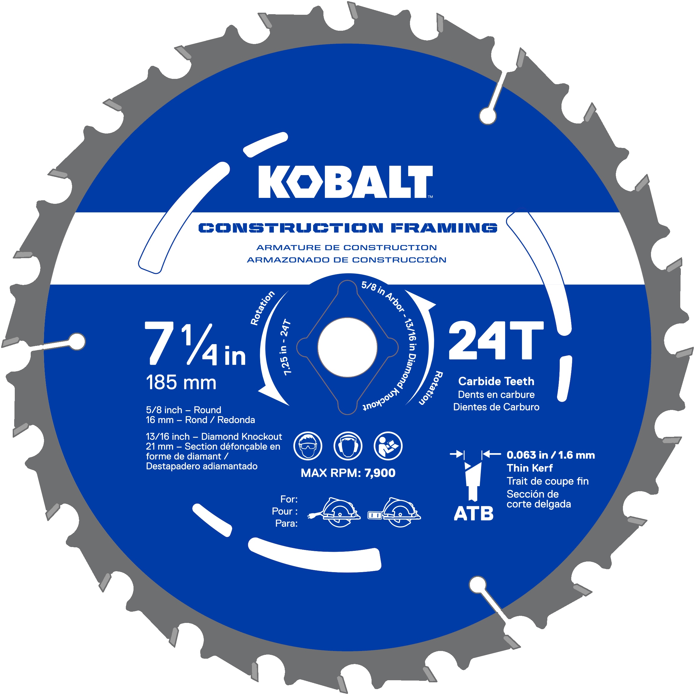 7-1/4-in 24-Tooth Rough Finish Tungsten Carbide-tipped Steel Circular Saw Blade | - Kobalt KCSB 17-03
