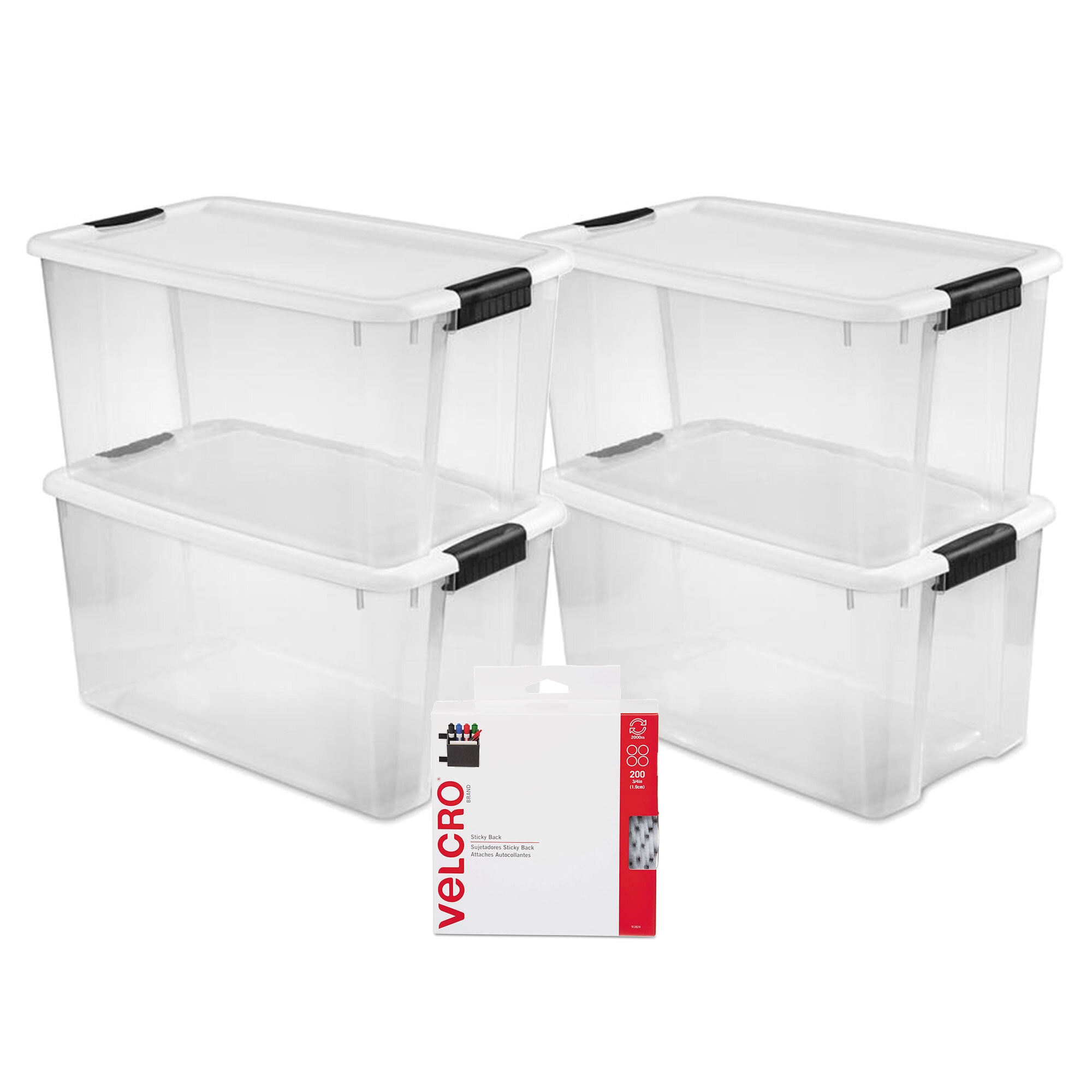 Sterilite - 70 Quart Ultra Latch Storage Box with White Lid & Clear Base (8 Pack)