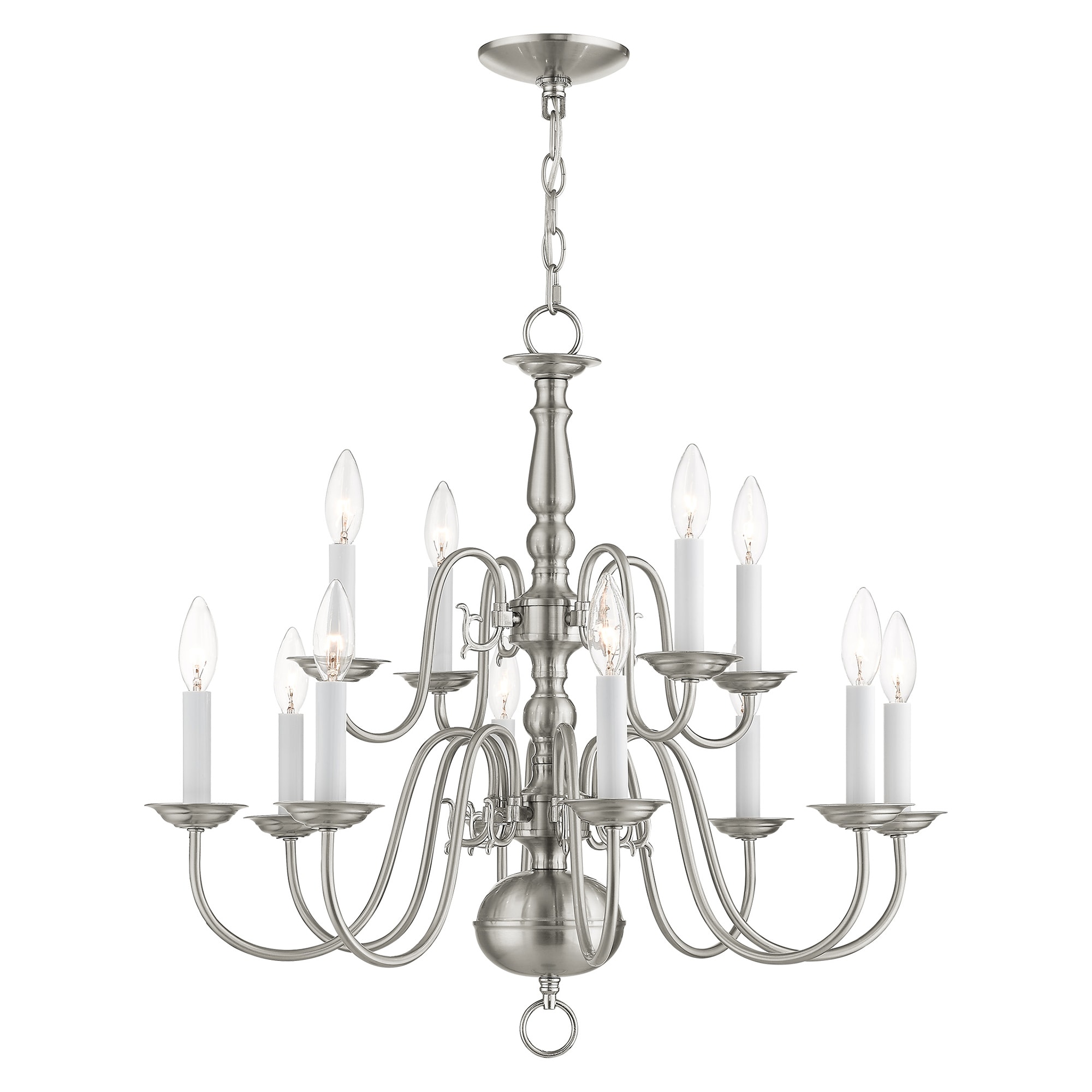 Livex Lighting 5012-91 Williamsburgh 12 -Light Brushed Nickel Traditional For Use in Bathrooms, Bedrooms, Dining Rooms, Foyers, Kitchens, Living Rooms Chandelier