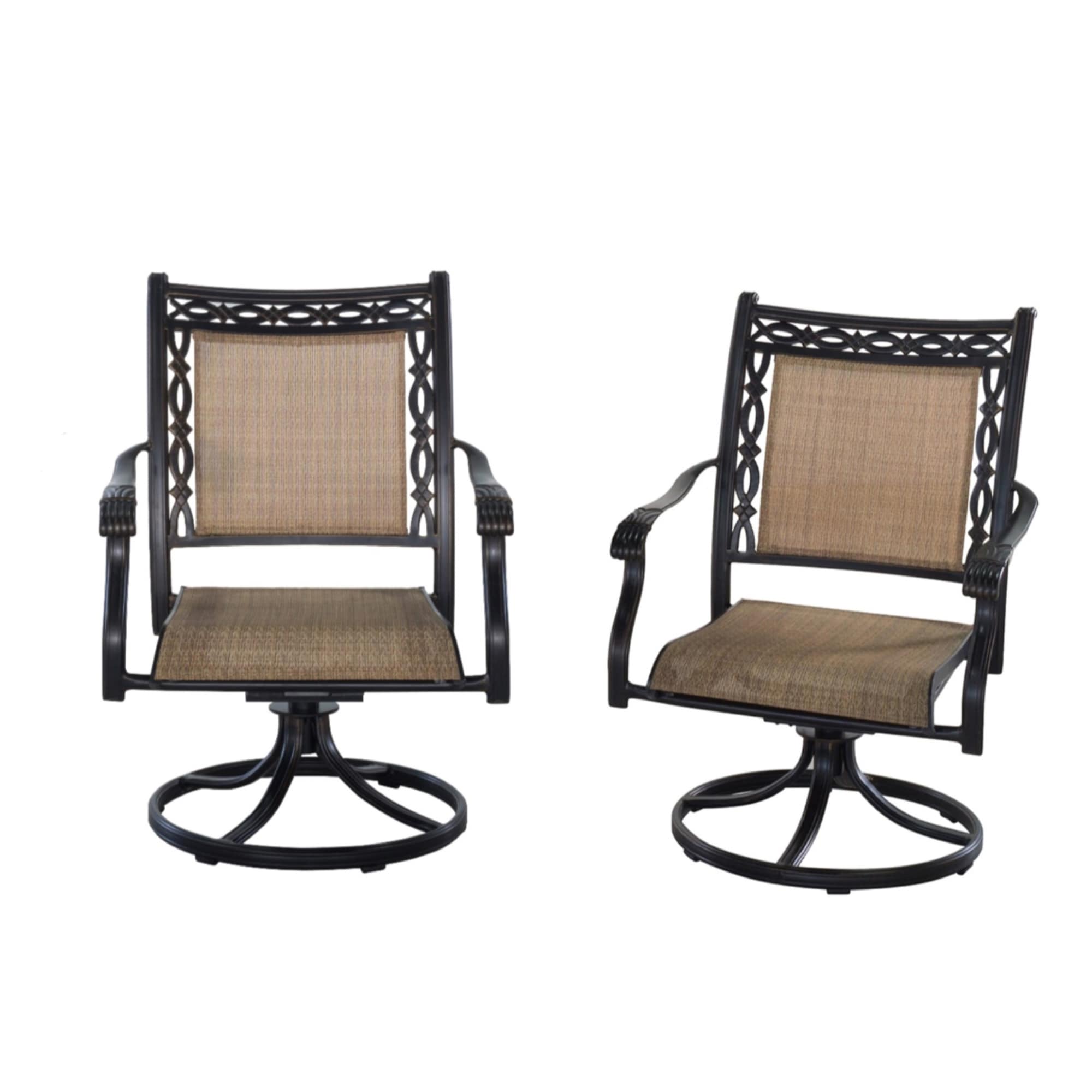 CASAINC 2-Piece Swivel Sling Chair Set of 2 Brown Aluminum Frame Swivel ...