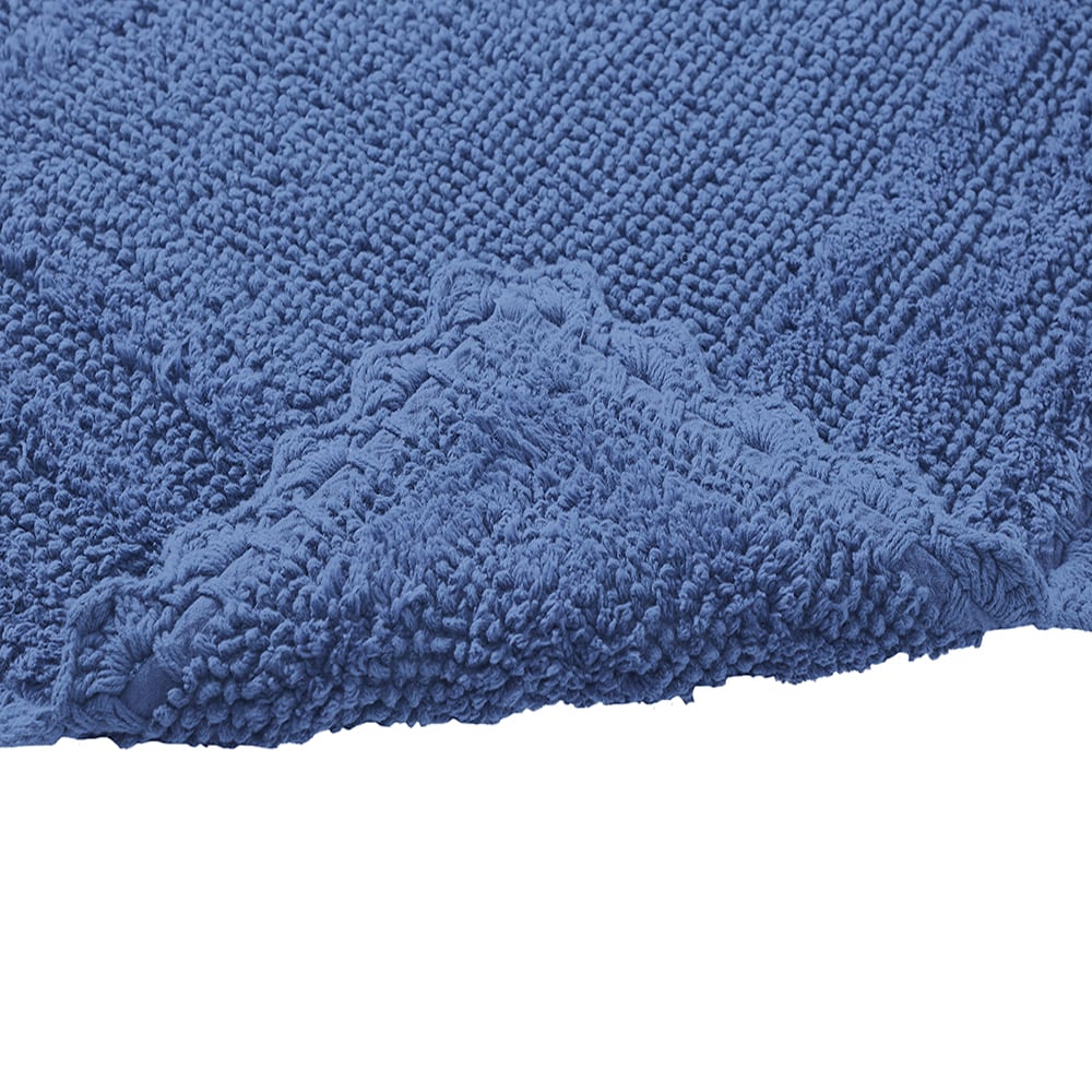 Blue Cotton Tufted Reversible Crochet Bath Rug Set