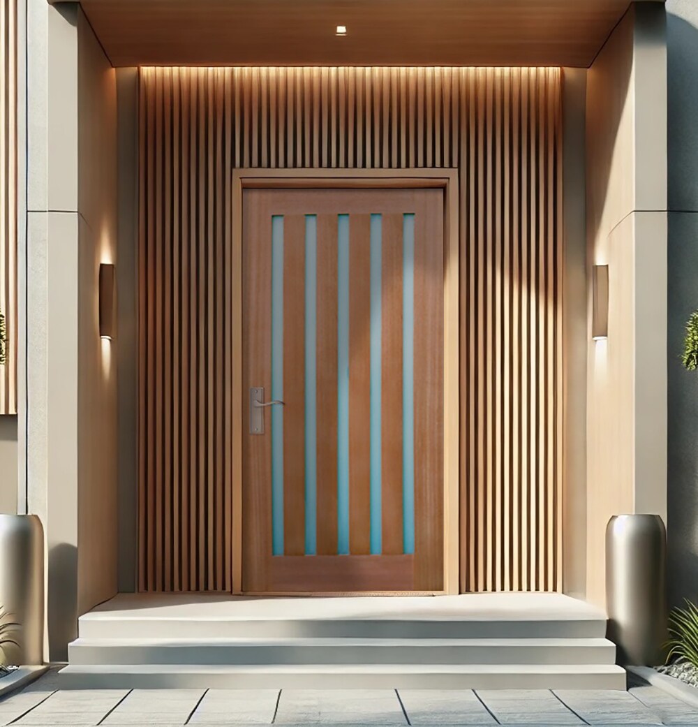 CALHOME 36-in x 80-in x Engineered composite Pulse lite Universal reversible Walnut Stained Slab Front Door Solid core