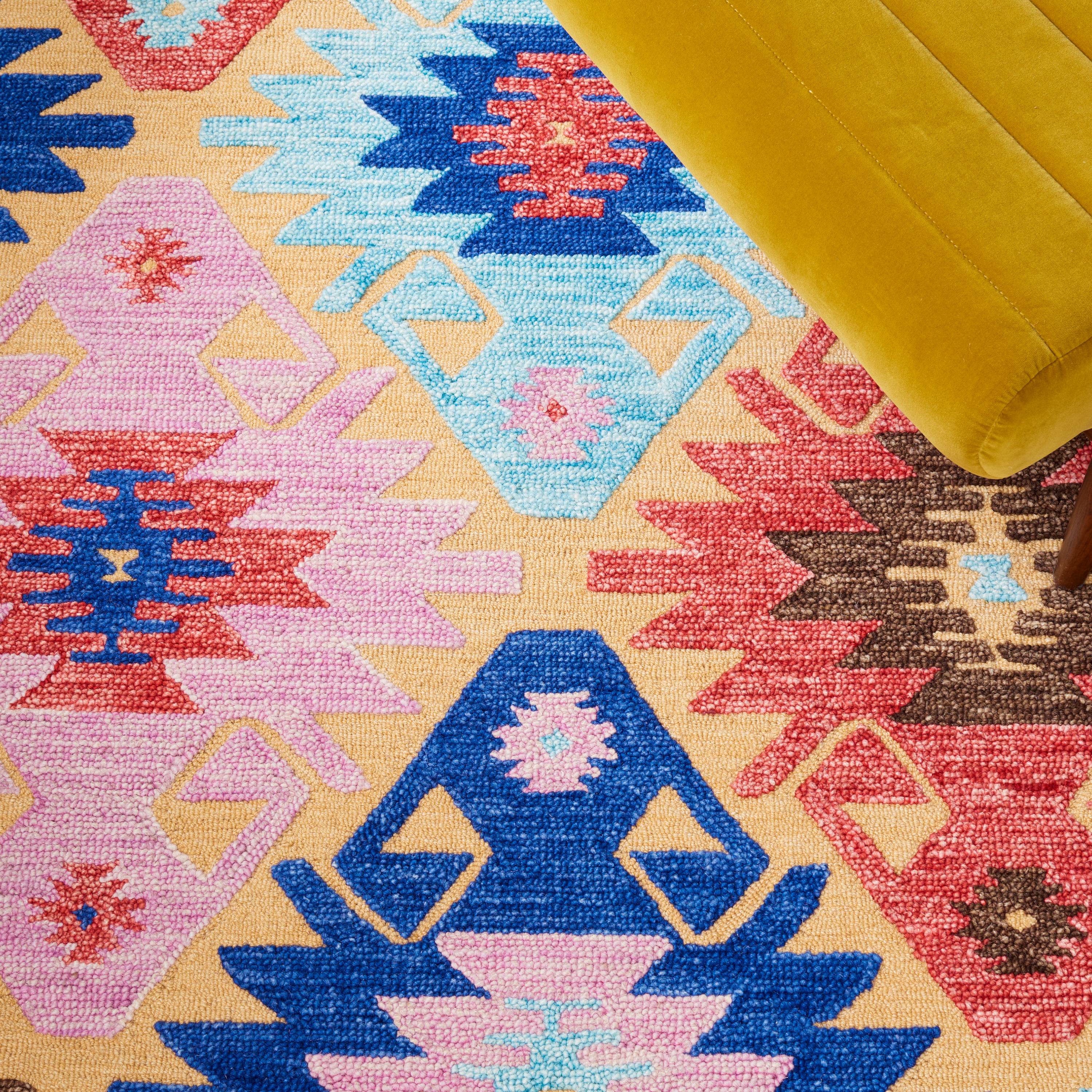Handmade Tufted Geometric Blue Wool Round Rug 7'