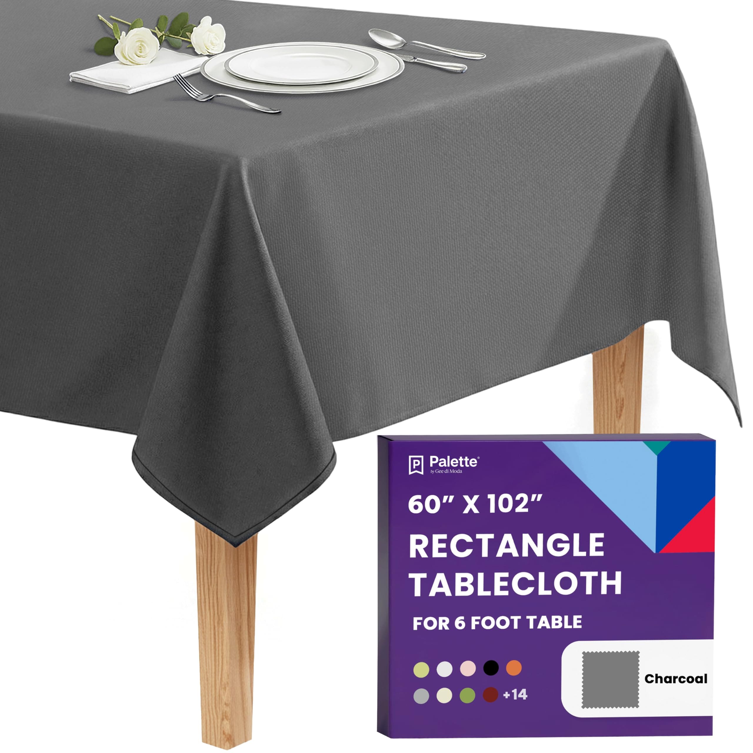 Gee Di Moda  Rectangle Tablecloth - 60 x 102 Inch Charcoal Rectangle Table Cloth - Heavy Duty Washable Fabric - for Buffet Table Holiday Party Dinner Wedding and Baby Shower