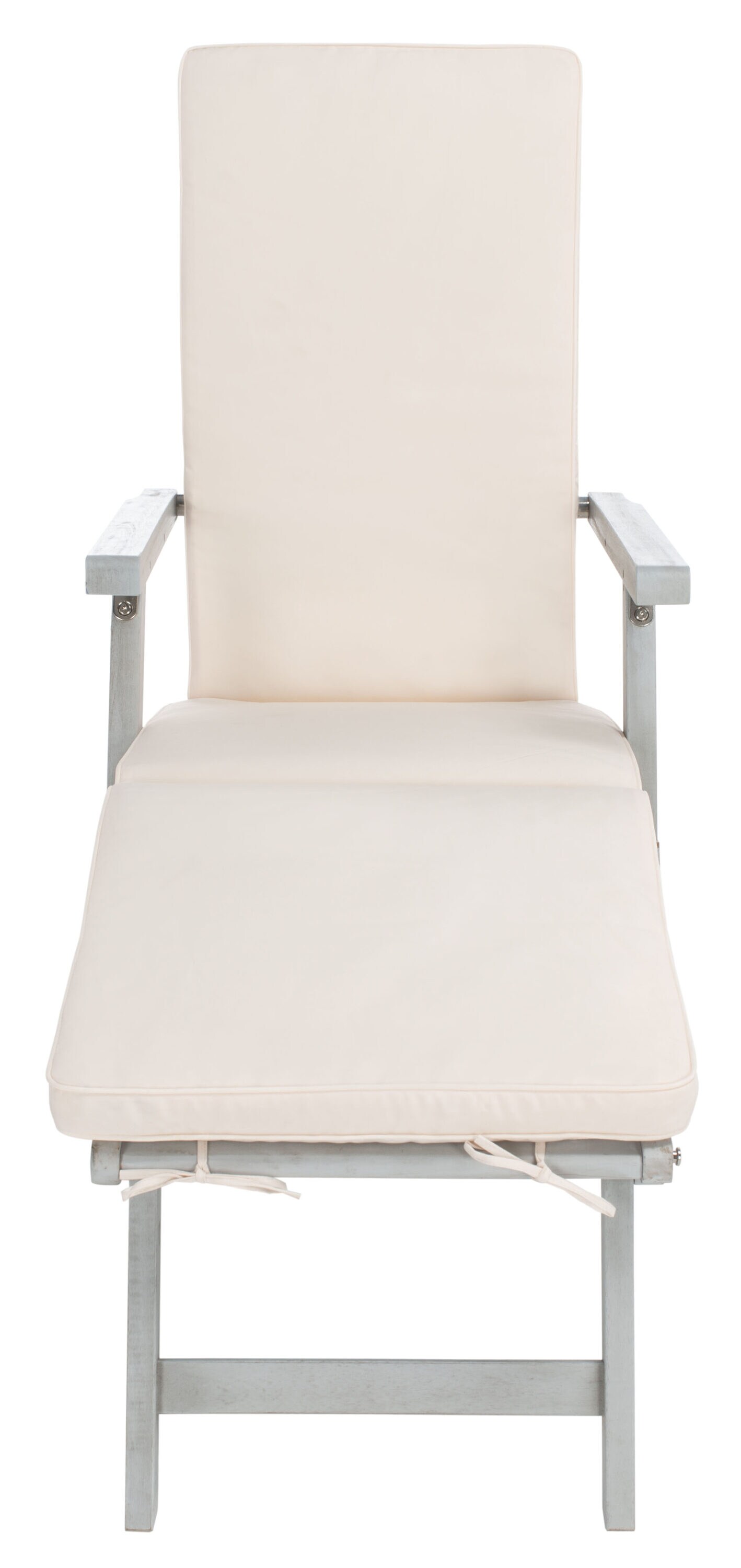 Ocean Liner Inspired 48" Grey Acacia Wood Chaise Lounge with Beige Cushion