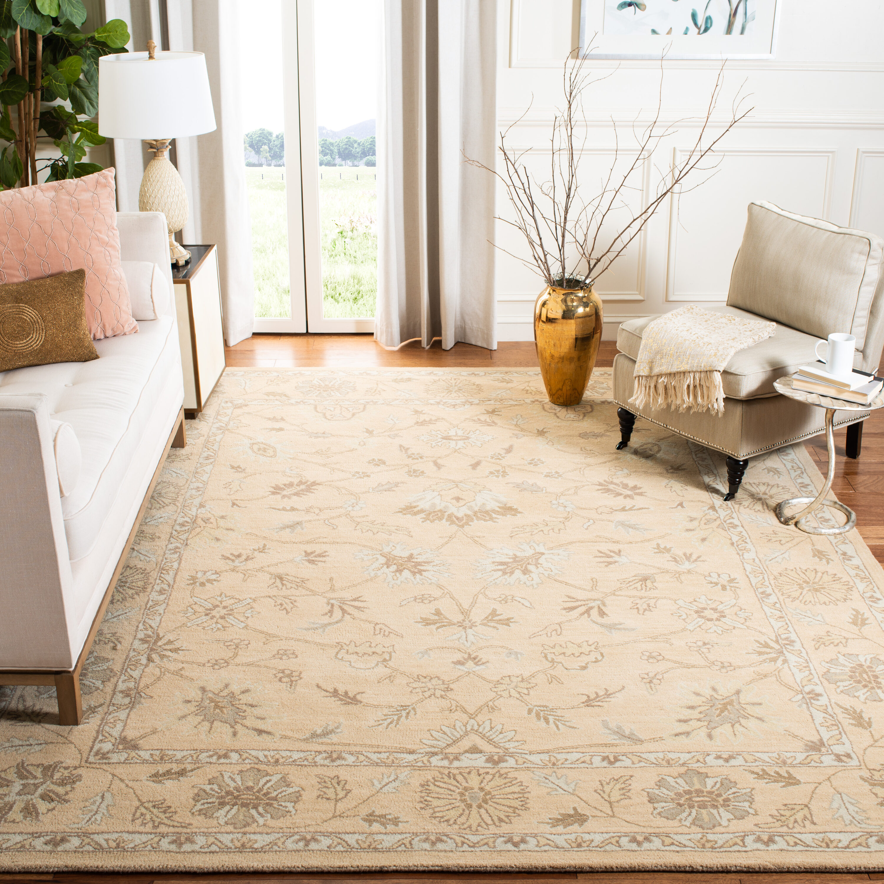 Safavieh WYD205A-9 Wyndham Kimbolt 9 x 12 (ft) Tufted Wool Light Gold/Light Gold Rectangular Indoor Floral/Botanical Vintage Area rug