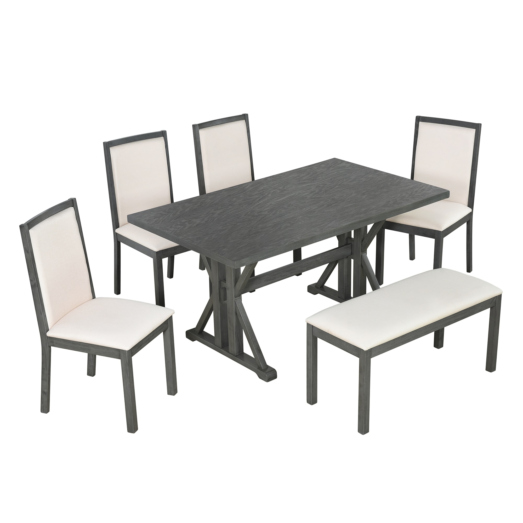 Siavonce XH65AAE Beige+Grey Contemporary/Modern Dining Room Set with Rectangular Table ( Seats 6 )