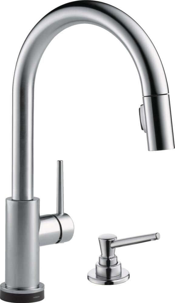 Delta Trinsic VoiceIQ Arctic Stainless Pull-down Touchless Kitchen Faucet with Sprayer and Soap Dispenser