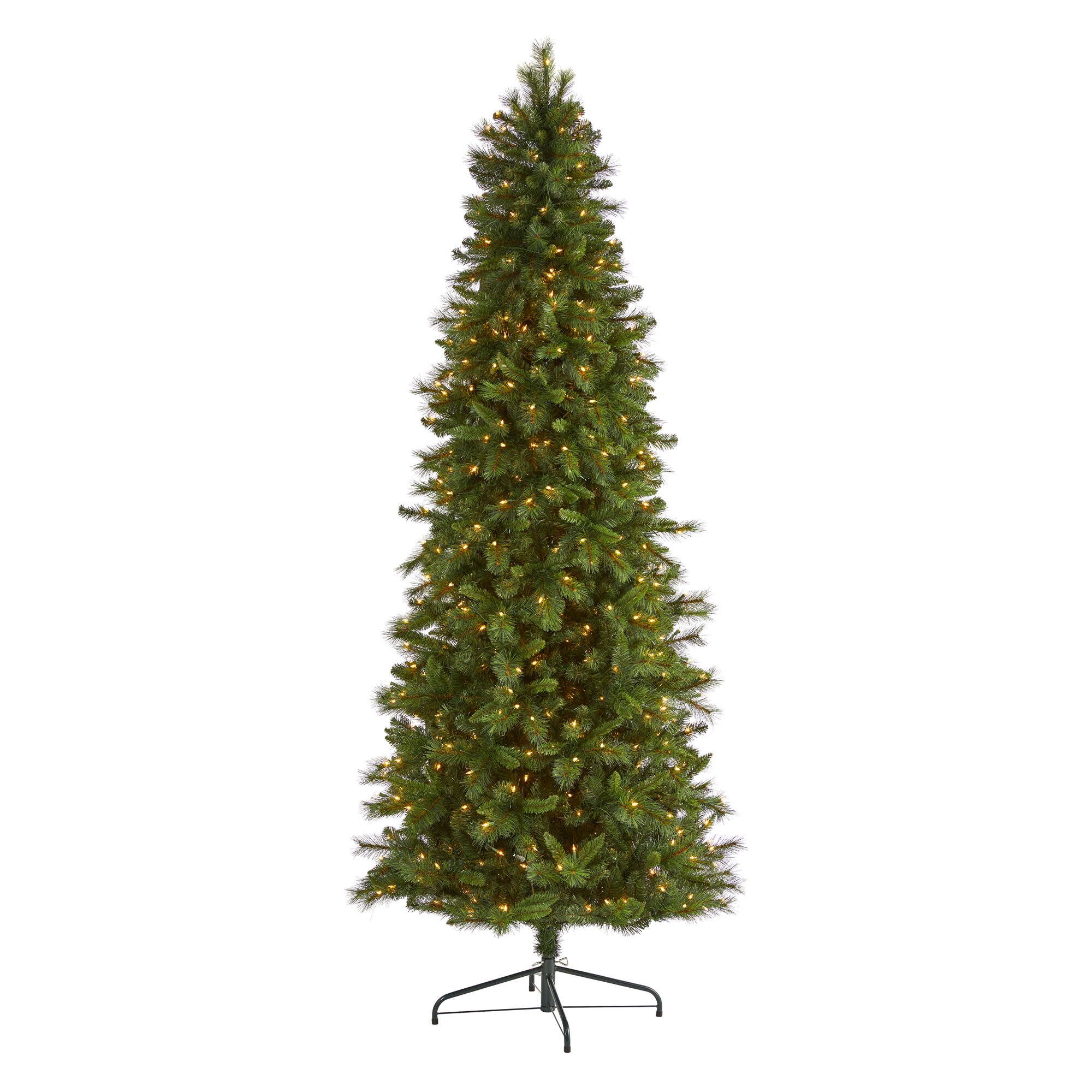 Nearly Natural 9-ft Pine Pre-lit Traditional Slim Artificial Christmas ...