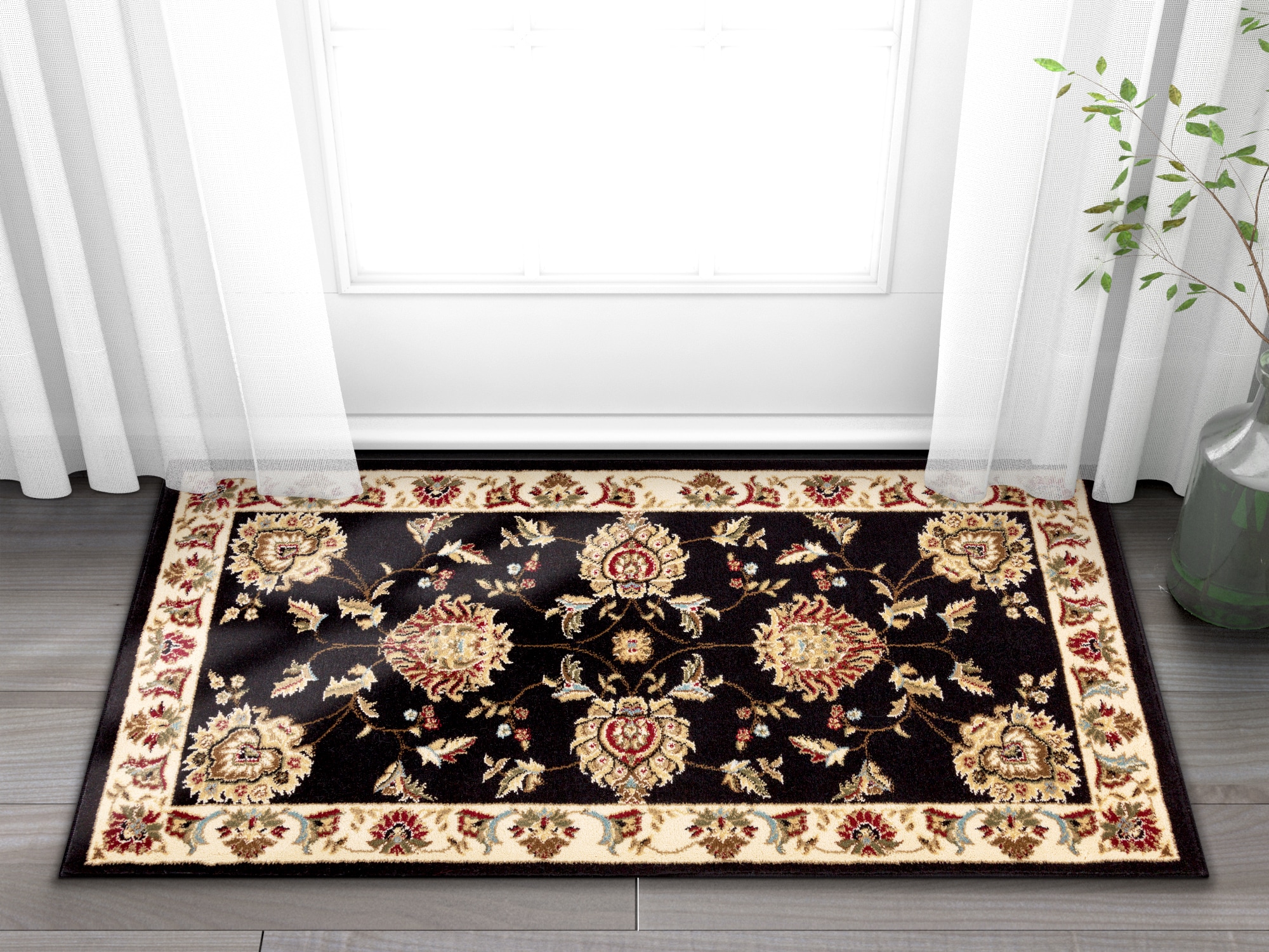 Well Woven 36033 2 x 3 (ft) Loomed Polypropylene Black Rectangular Indoor Medallion Persian Area rug