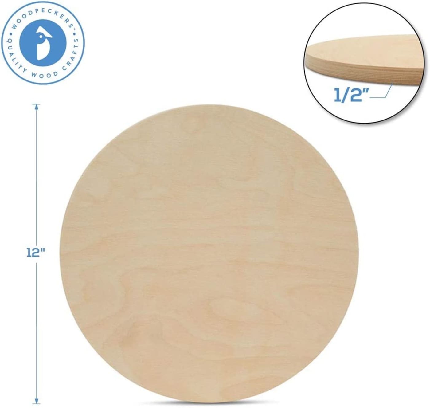 Woodpeckers Crafts Wood Circles 12 in 1/2 in Thick, Unfinished Birch Plaques- Pack of 5 in Brown | MF-CIR-12-12-P5