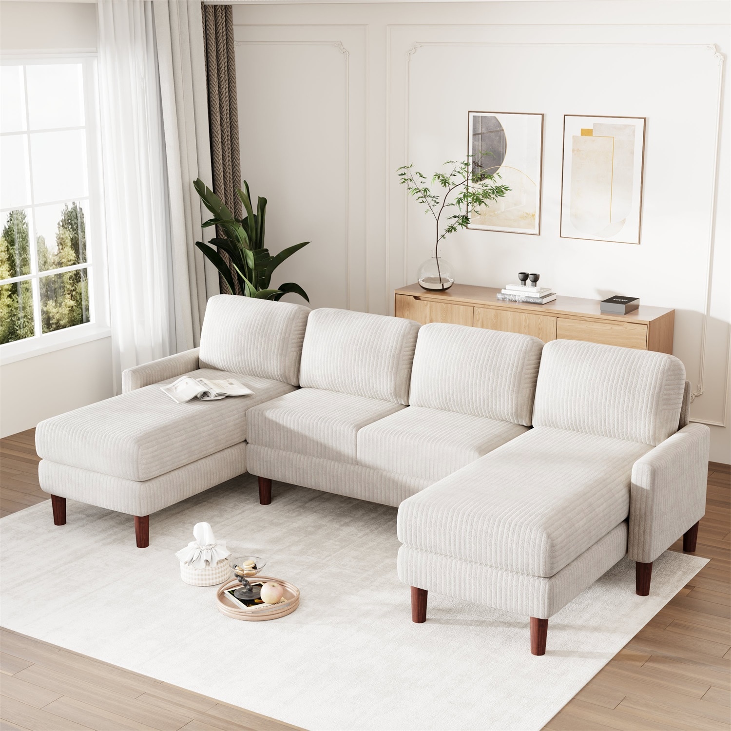 Mondawe M0-N7S338A 103-in Modern Beige Velvet Sofa