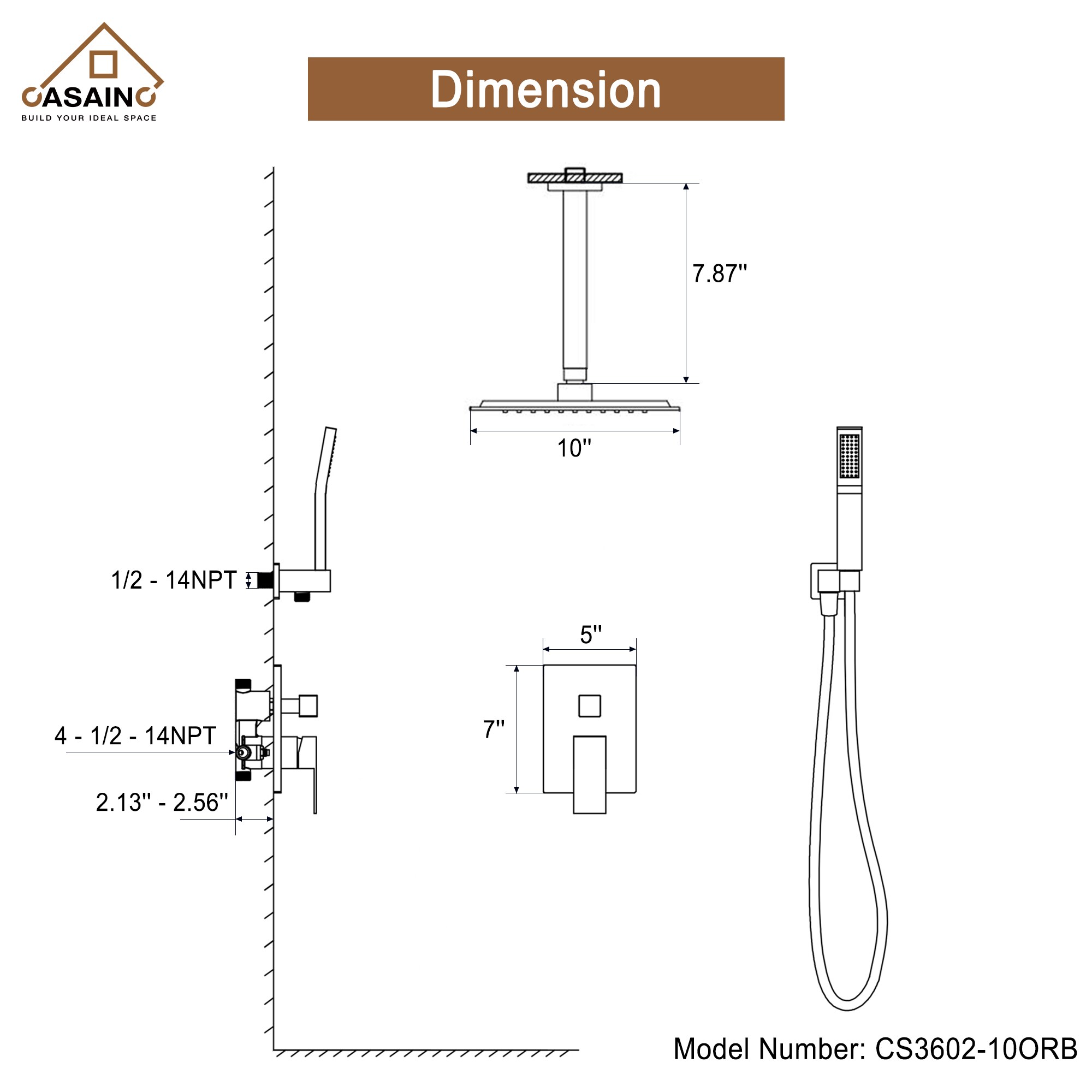 CASAINC OY-93A1203-MB Showerhead-Bar-Panels - View #8