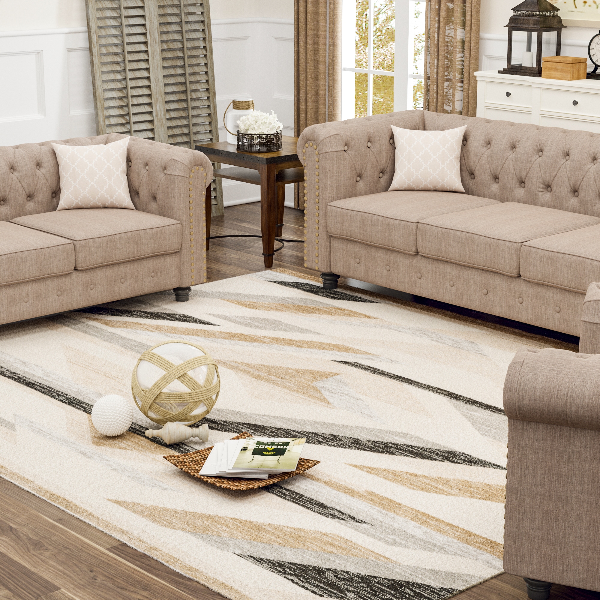 Maxax TM806 Deco Oasis 8 x 10 (ft) Flatweave Polyester/Polypropylene Gray and Beige Rectangular Indoor Stripe Bohemian/Eclectic Machine washable Area rug