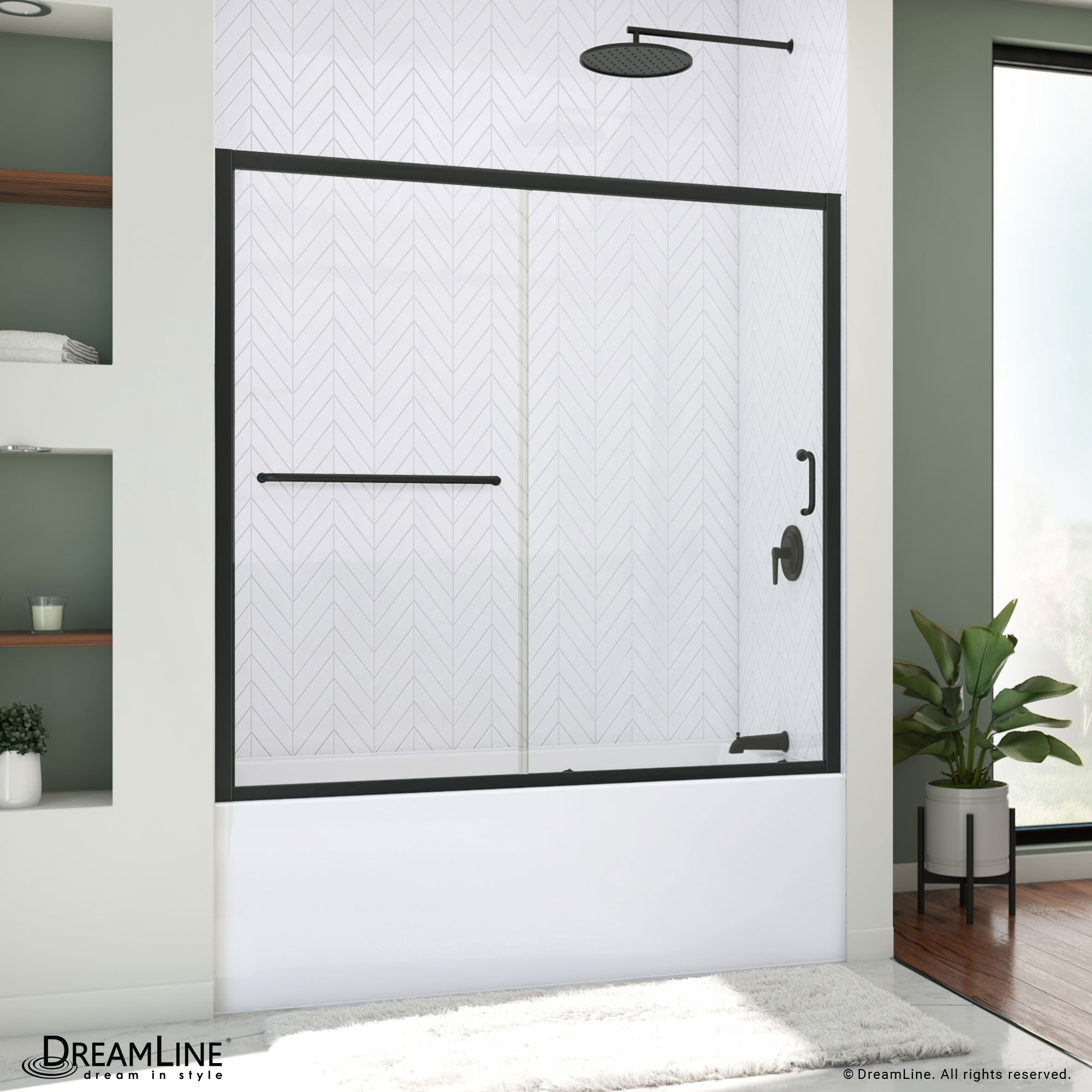 DreamLine Infinity-Z 60-in L x 32-in W x 60-in H Black 2 -Piece Glue Up Bathtub Wall Panel Kit