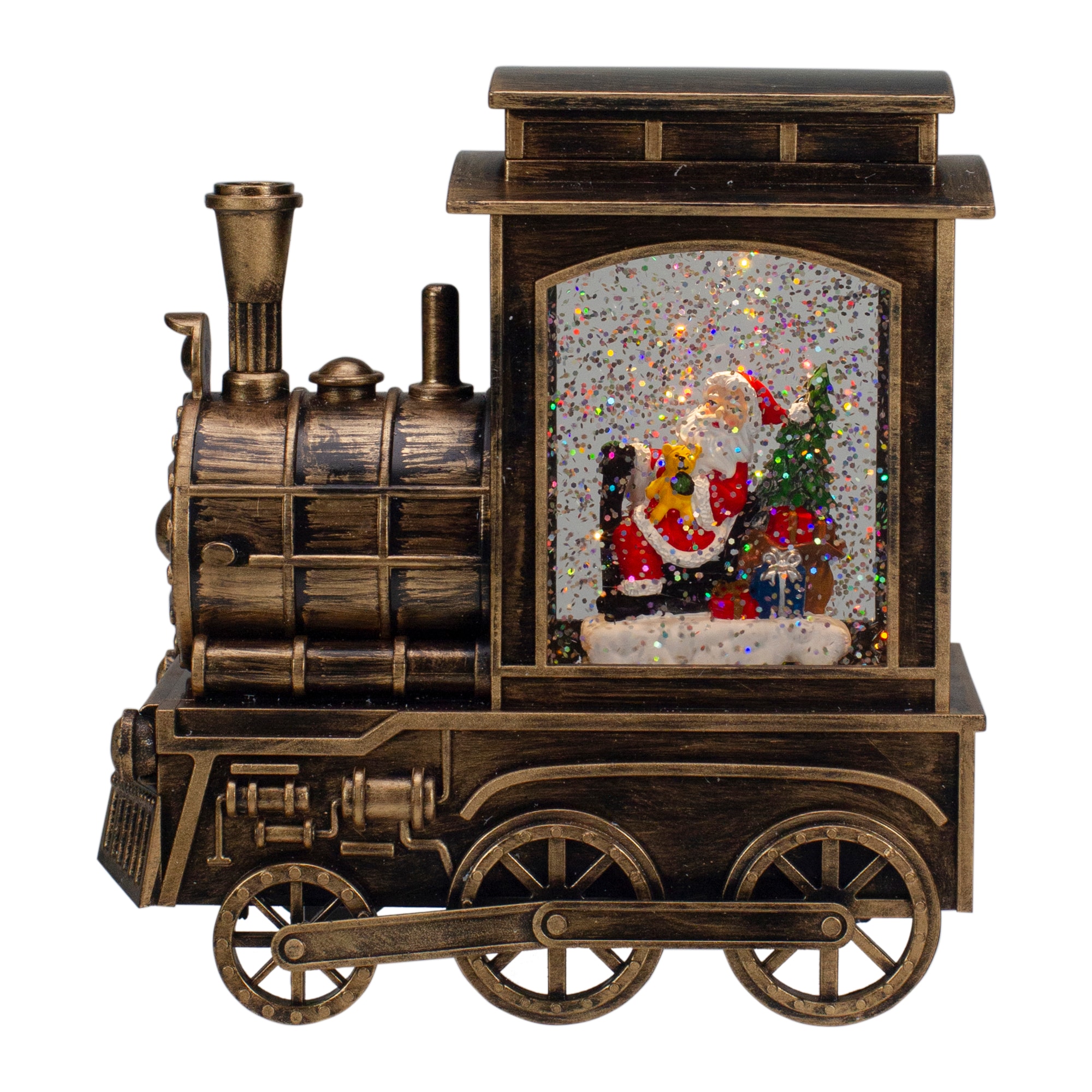 Northlight 34316726 6.75-in Lighted 6.75" Lighted Black Train Christmas Snow Globe with Santa Tabletop Decoration Santa Battery-operated Christmas Decor