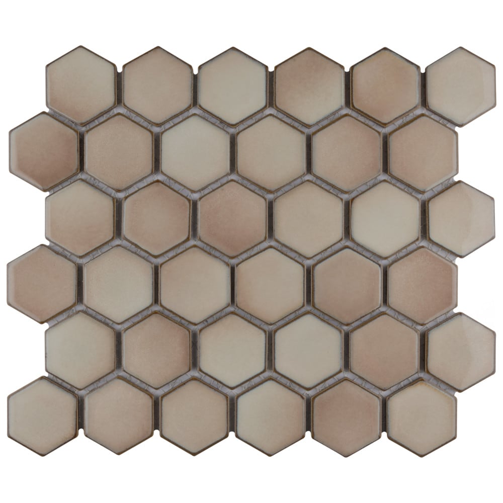 Affinity Tile S1FPLH2X71 Sample - Hudson Due 2" Hex Truffle 6-in x 6-in Glossy Porcelain Floor and Wall Tile