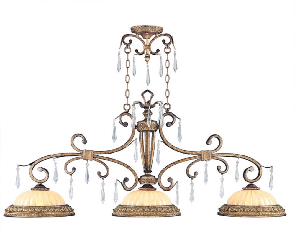 Vintage Gold Leaf 3-Light Crystal Island Chandelier