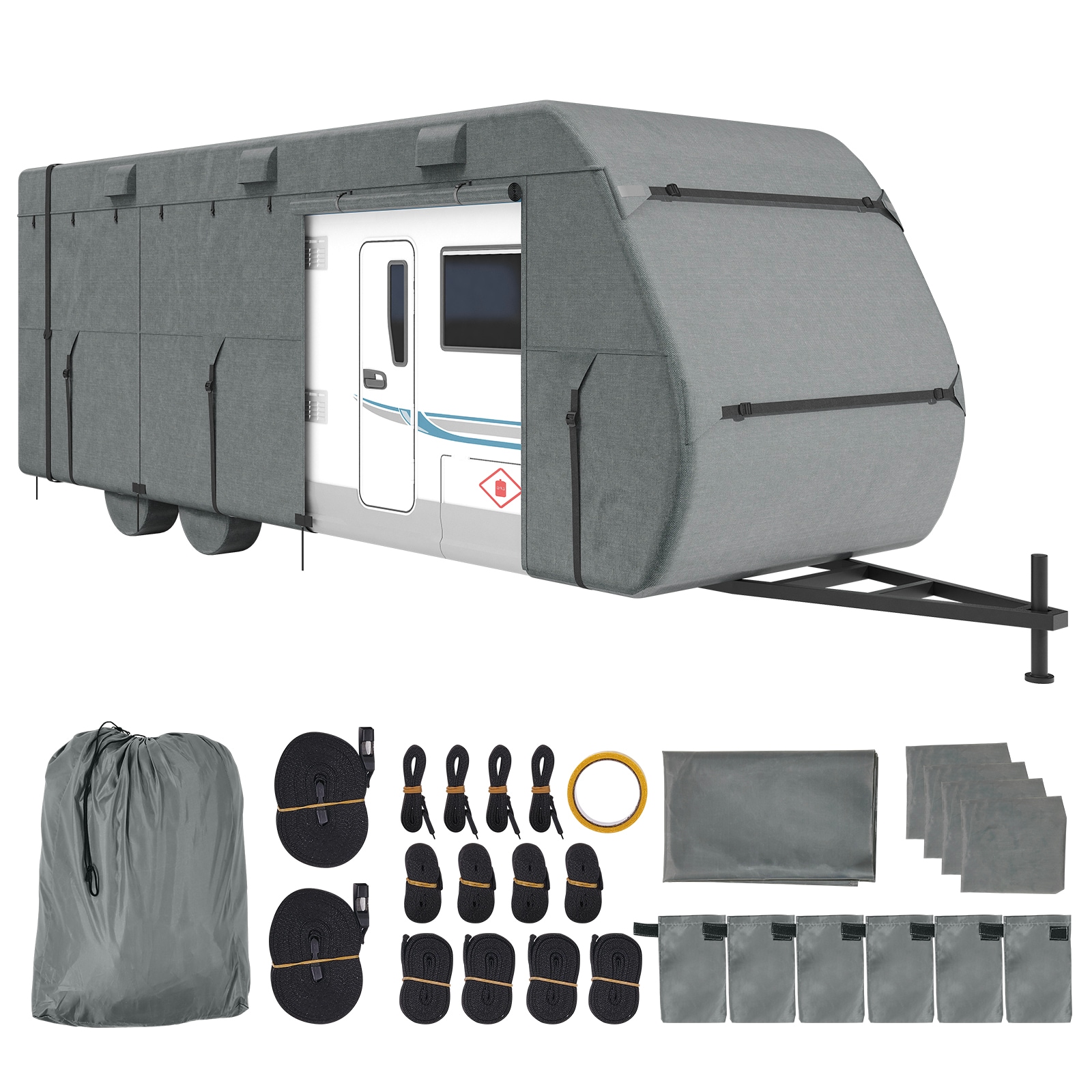 VEVOR Travel Trailer Cover 28-31 ft RV Cover Top 300D Oxford Fabric Camper Cover Waterproof Windproof and Rip-Stop Class A RV Cover with Storage Bag Repair Patches Straps and Tire Covers