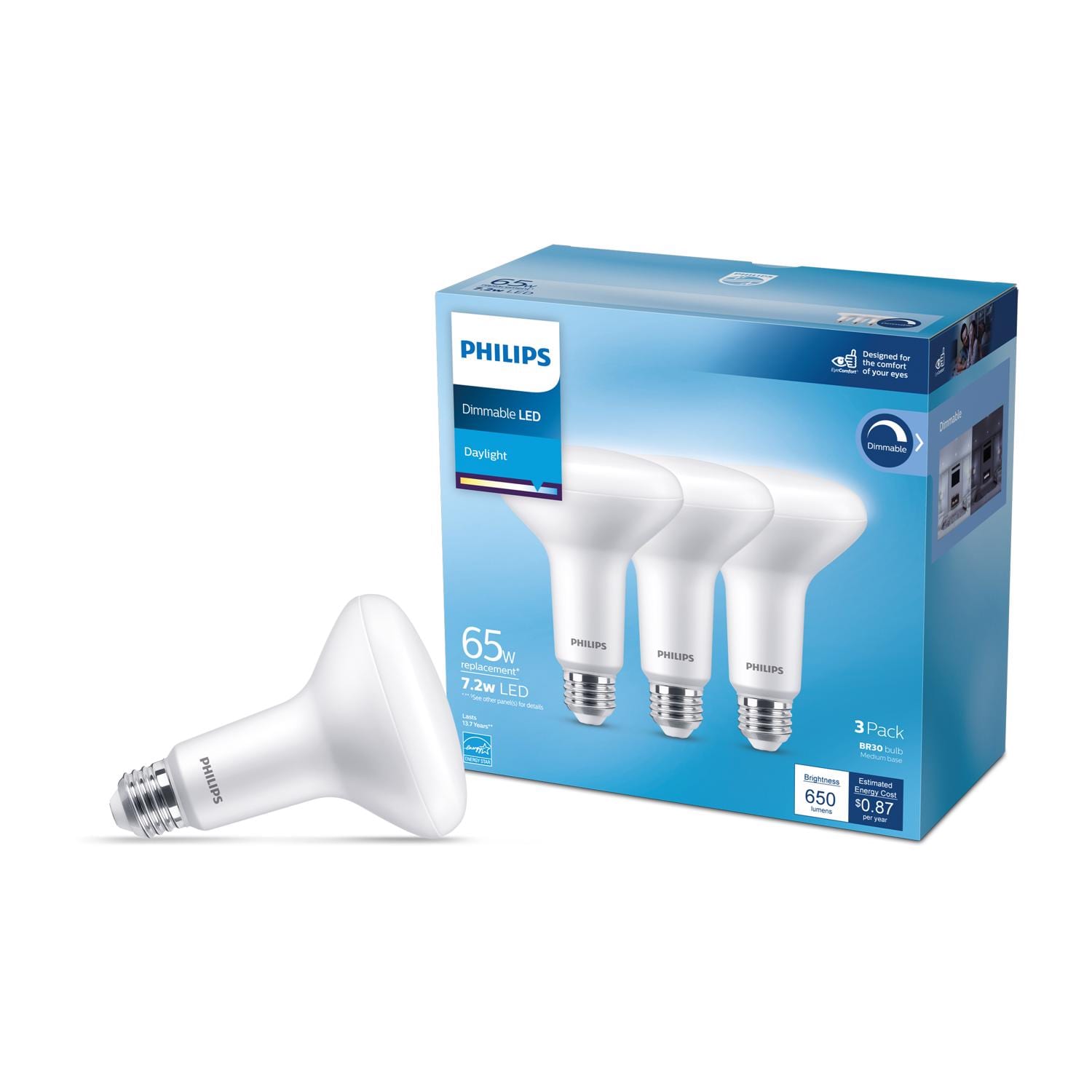 Philips  BR30 E26 (Medium) LED Bulb Daylight 65 Watt Equivalence 3 pk