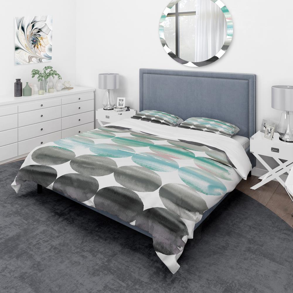 Twin Geometric Gray and Teal Duvet Cover Set