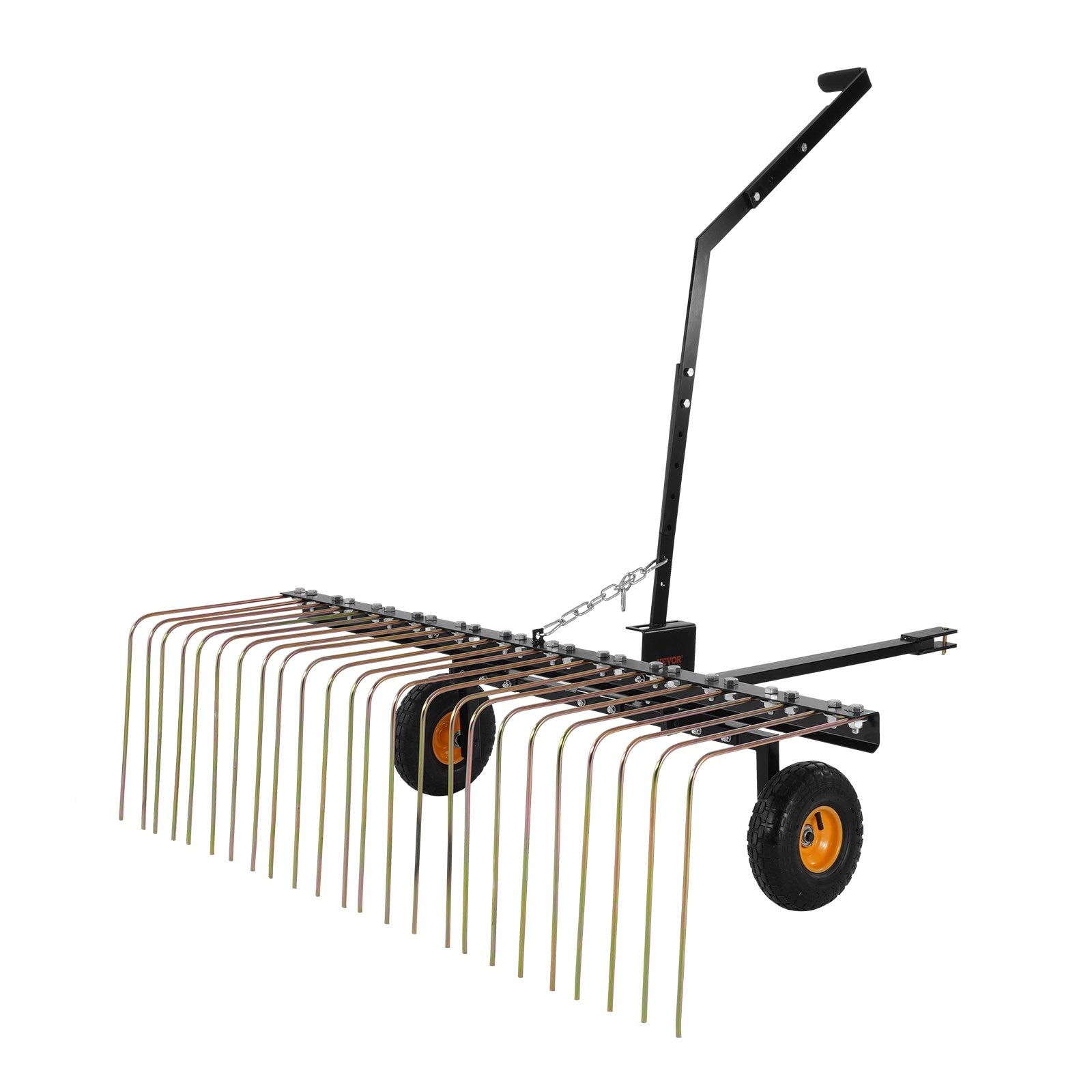 LOVMOR SF-H-T3342P309881 Tow Behind Dethatcher 60-inch Tow Dethatcher with 24 Steel Tines Lawn Dethatcher Rake for ATV or Mower Tow Behind Lawn Rake with Lift Handle for Leaves Pine Needles and Grass