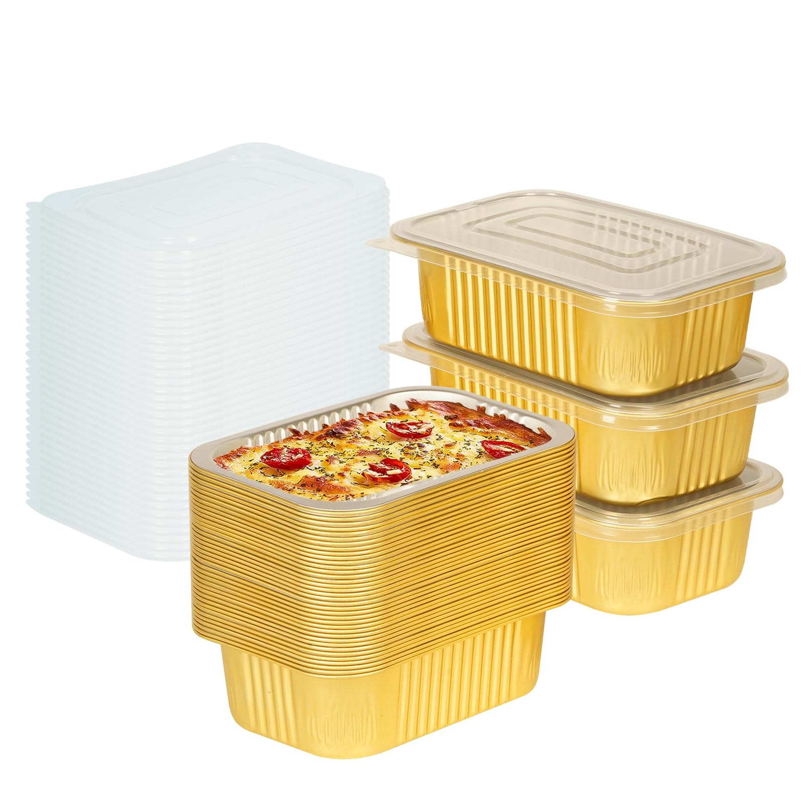 JVFCXXV  40 pack gold aluminum foil pans with lids 2 pound 32 ounce heavy duty food containers for baking meal prep freezer and takeout oven safe