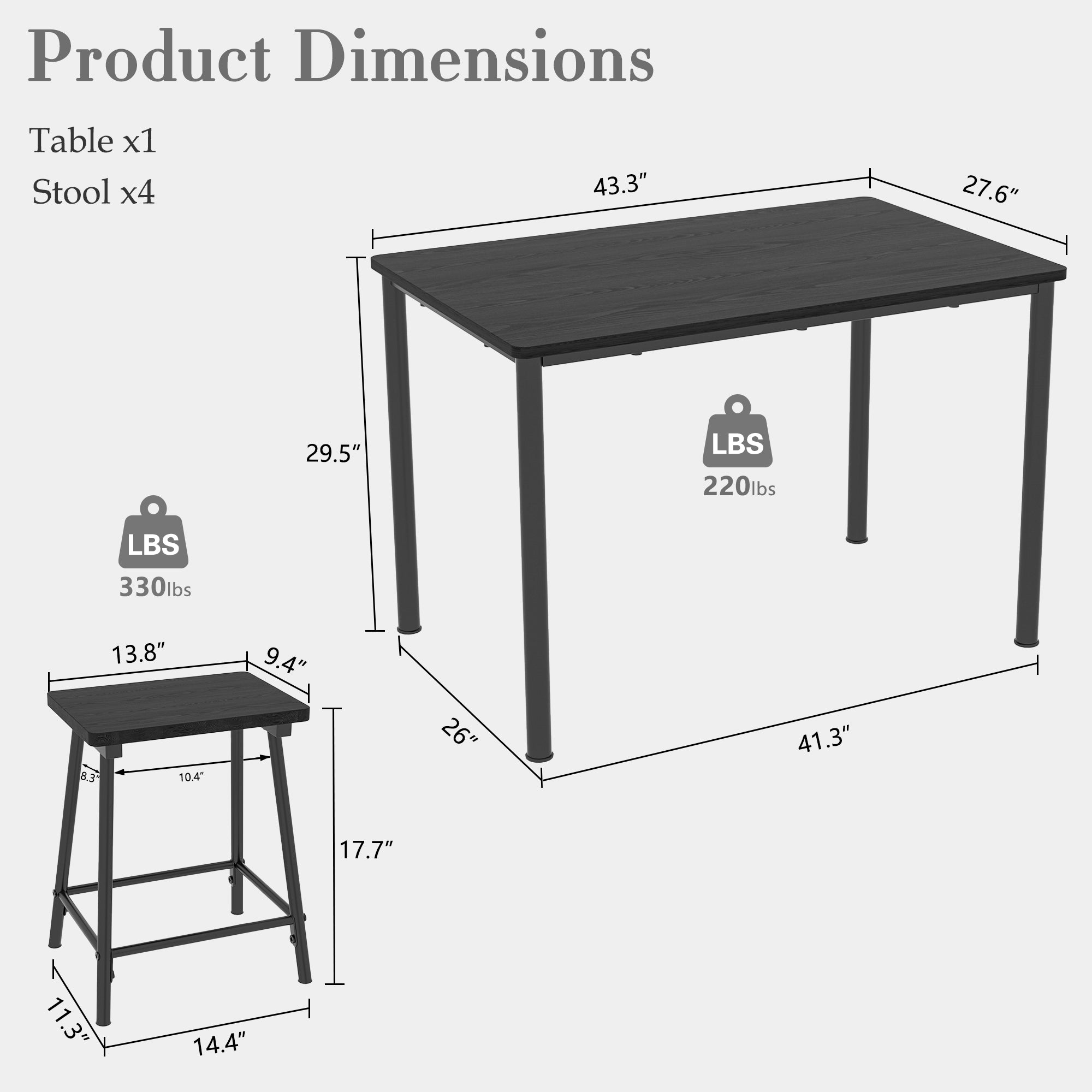 Vecelo LOE-JYX-TC14-BLK Dining-Sets - View #3