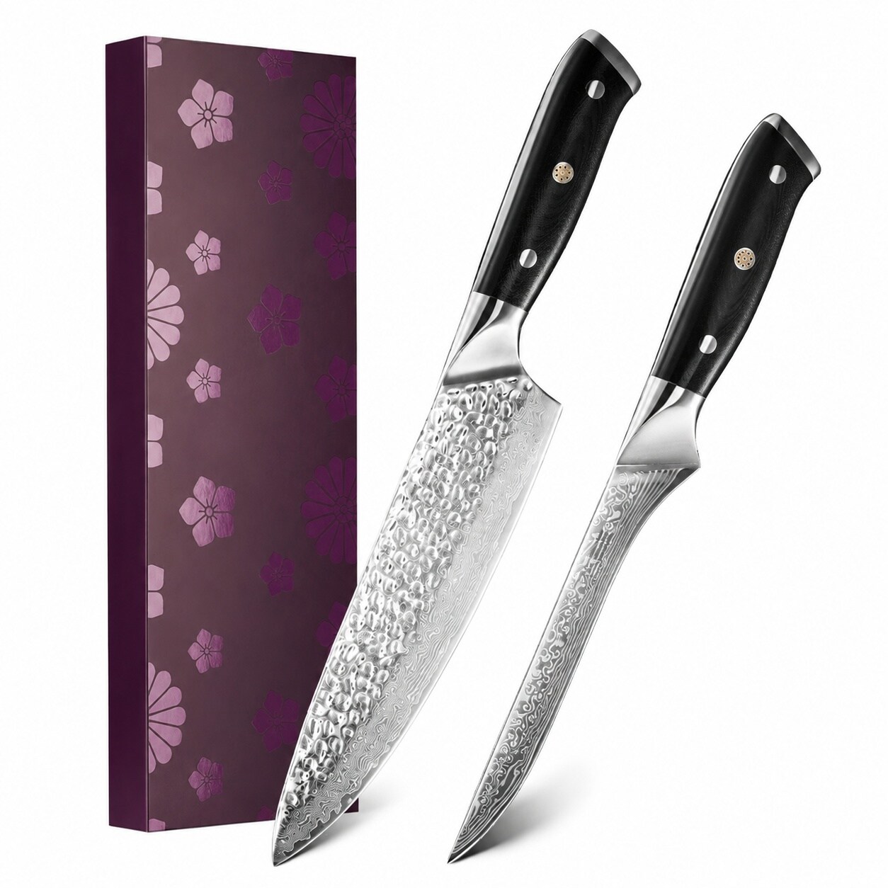 Aoibox  2 Piece Japanese Style Kitchen Knife Set with 7 in Boning and 8 in Chef Knife Damascus Steel with