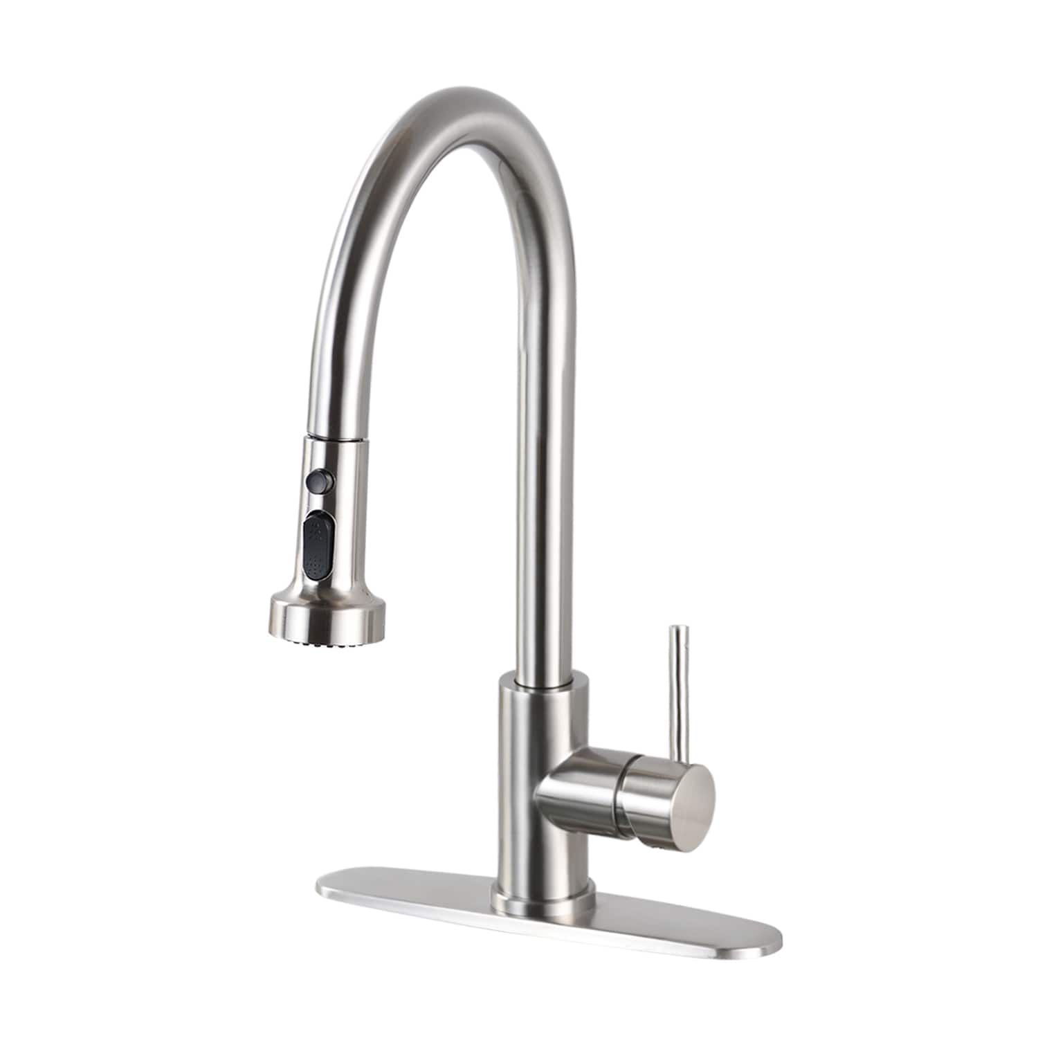 Fapully FA-E-1012N-D Brushed Nickel Single Handle Deck-mount Pull-out Kitchen Faucet with Sprayer ( Deck Plate Included )