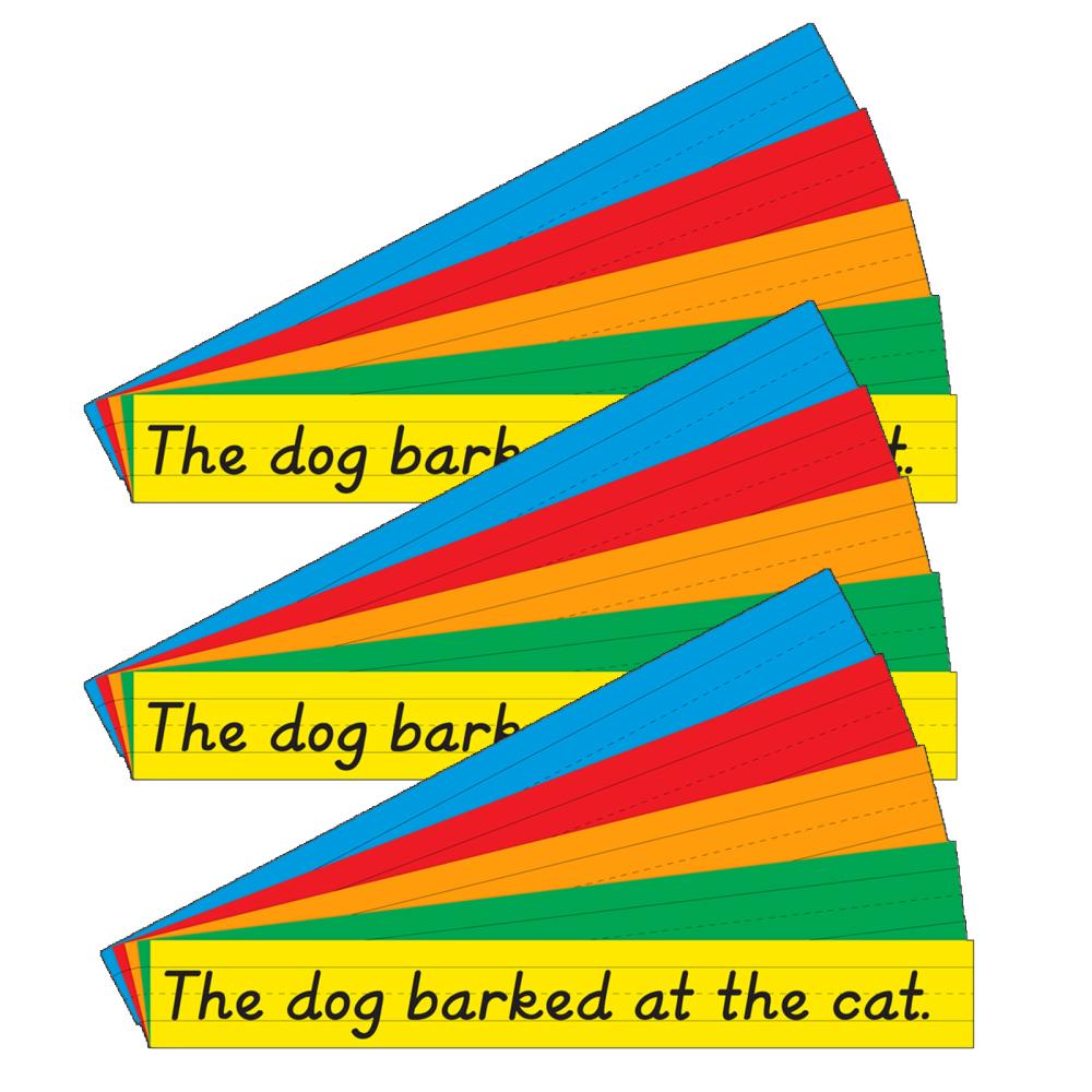 TNT TOP3720-3 Sentence Strips, 3 -in x 23 -in, Primary Colors, 75 Per Pack, 3 Packs