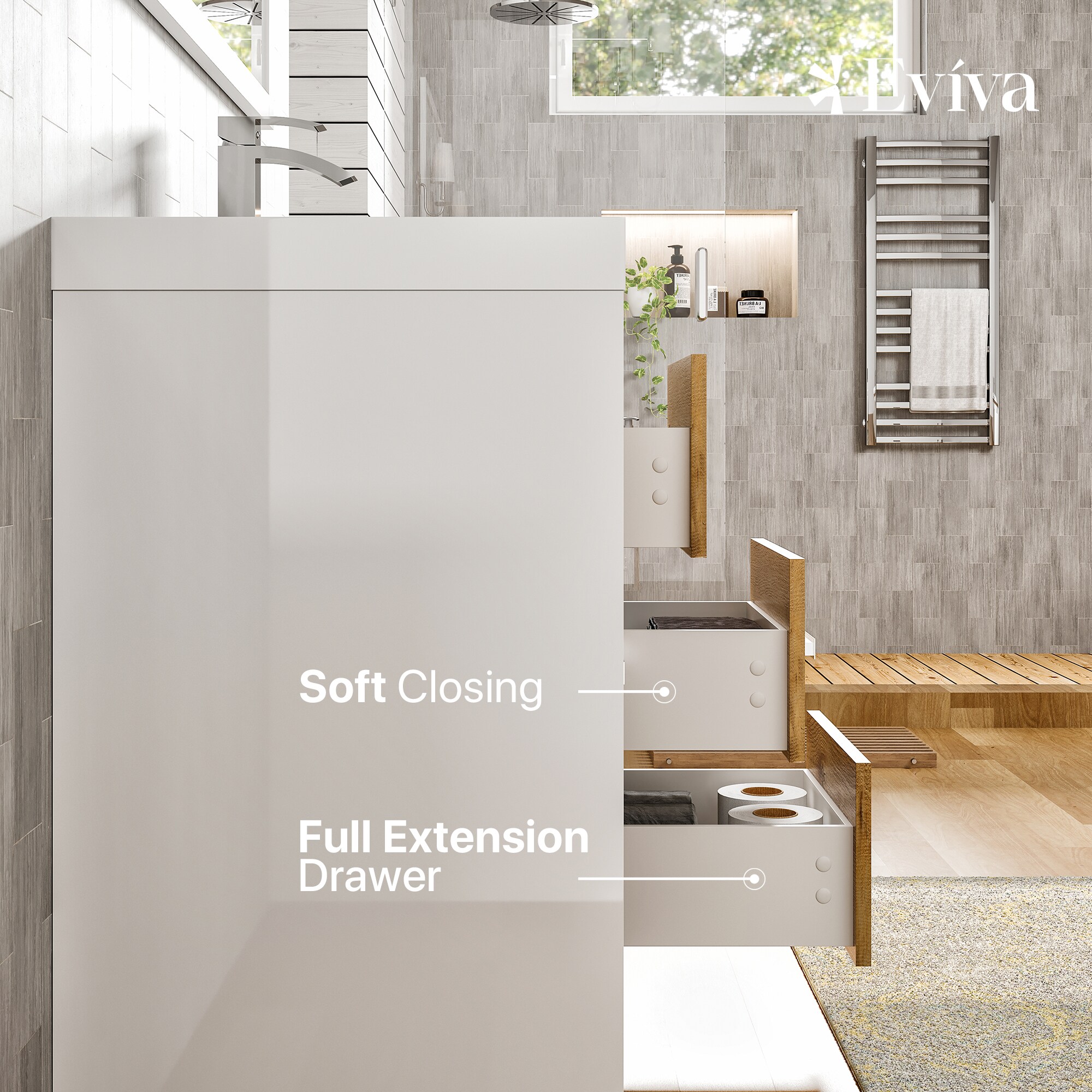 Natural Oak and White Freestanding Single Sink Bathroom Vanity