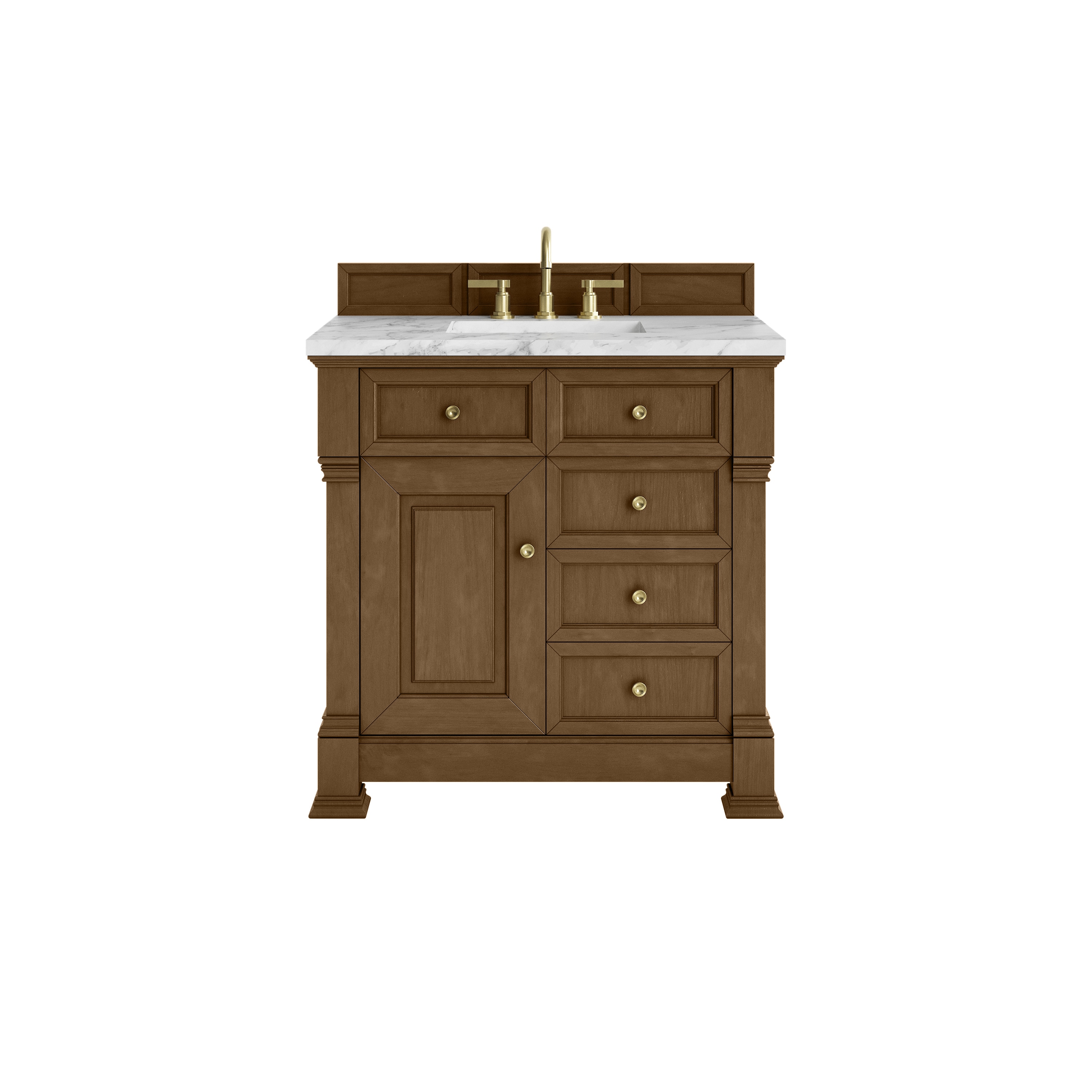 James Martin Vanities 547-V36-HNO-3CAR Brookfield 36-in Honey Oak Undermount Single Sink Bathroom Vanity with Carrara White Marble Top