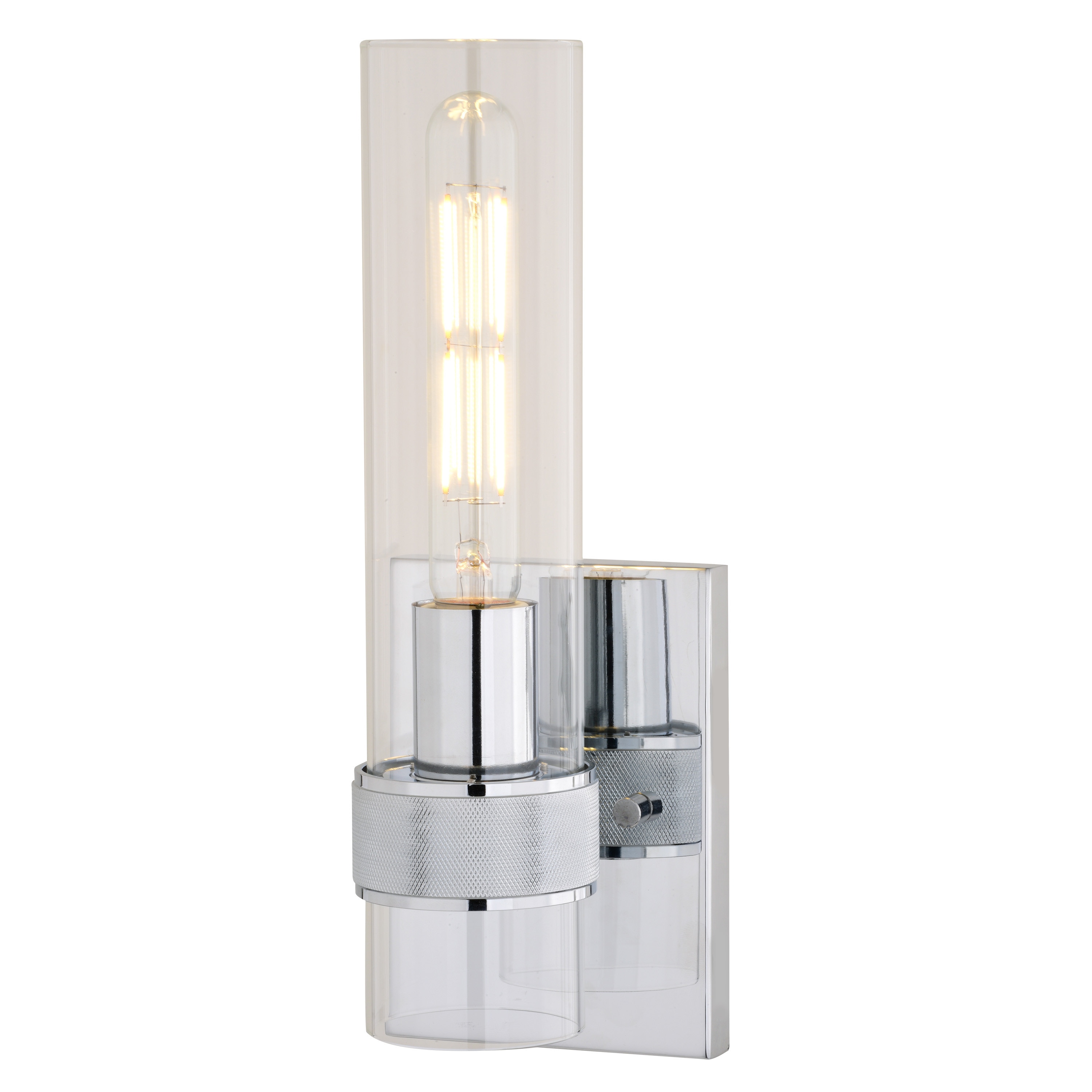 Chrome Cylinder Direct Wired Electric Wall Sconce with Clear Glass Shade