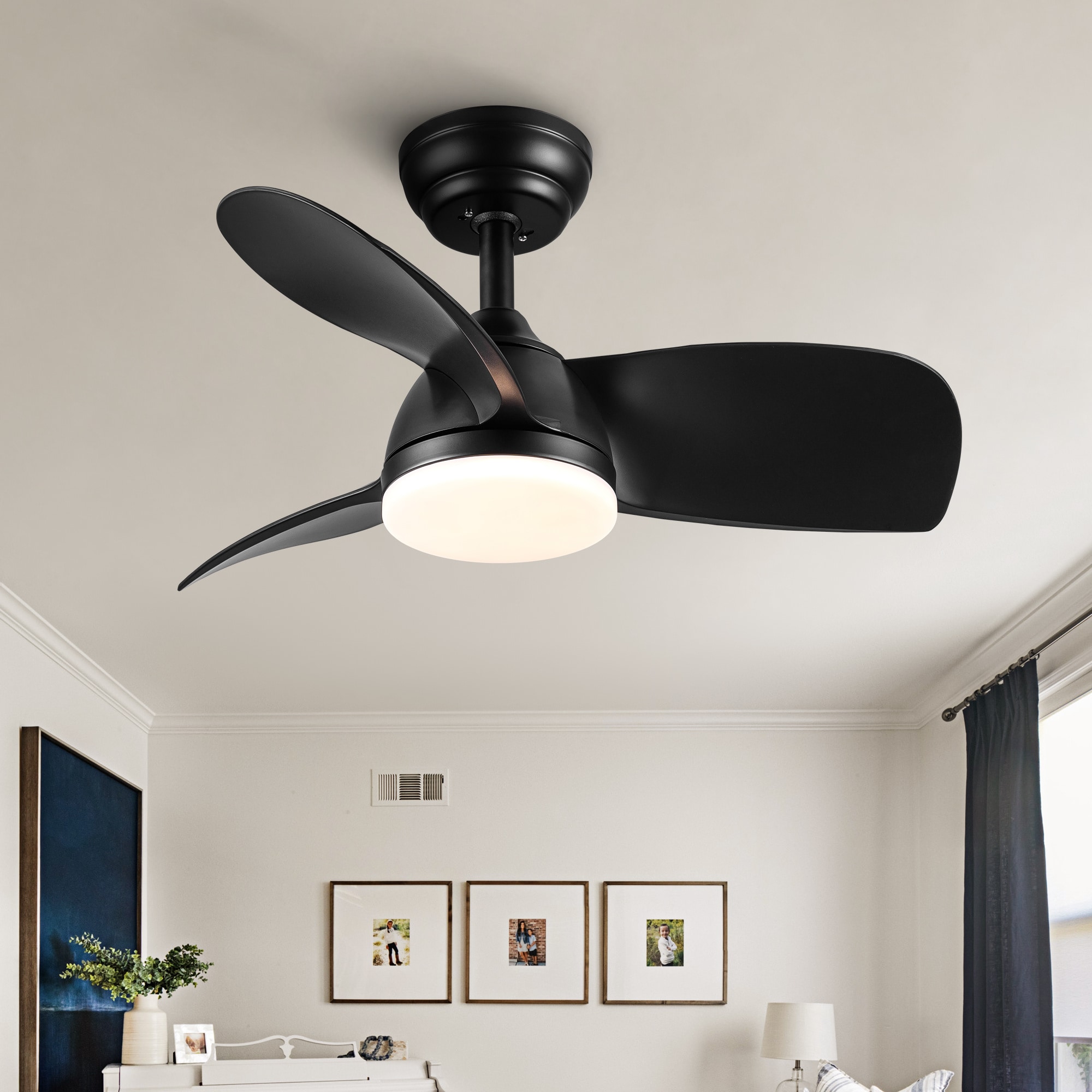 BABOOM BOM-P23401-OR Intergrated LED Ceiling Fan Lighting with Black ABS Blade 28-in Color-Changing Integrated LED Black with ABS Blades Ceiling Fan With Light - Remote Included ( 3 -Blade )