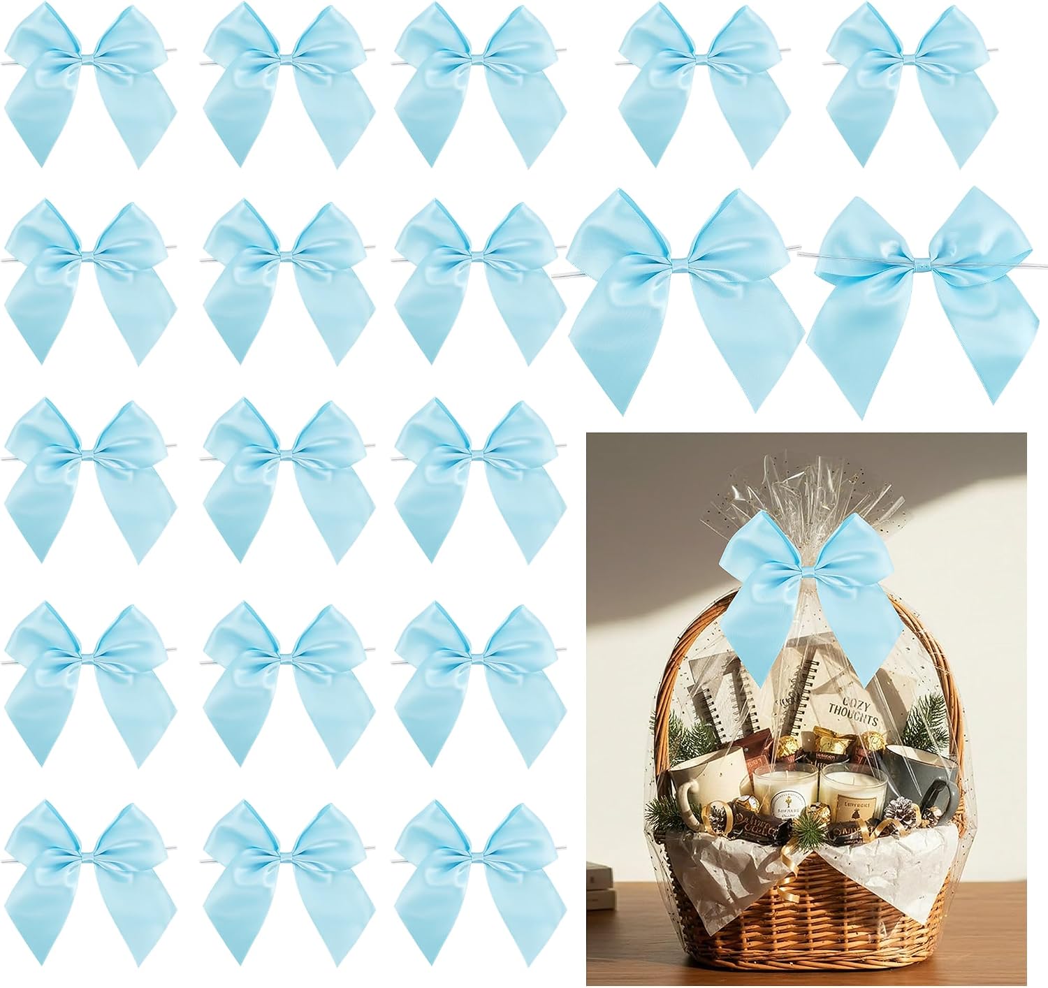LIBONGTA Gift Wrap Bows 24-Pack 5-in Blue Satin Ribbon Pre-Tied
