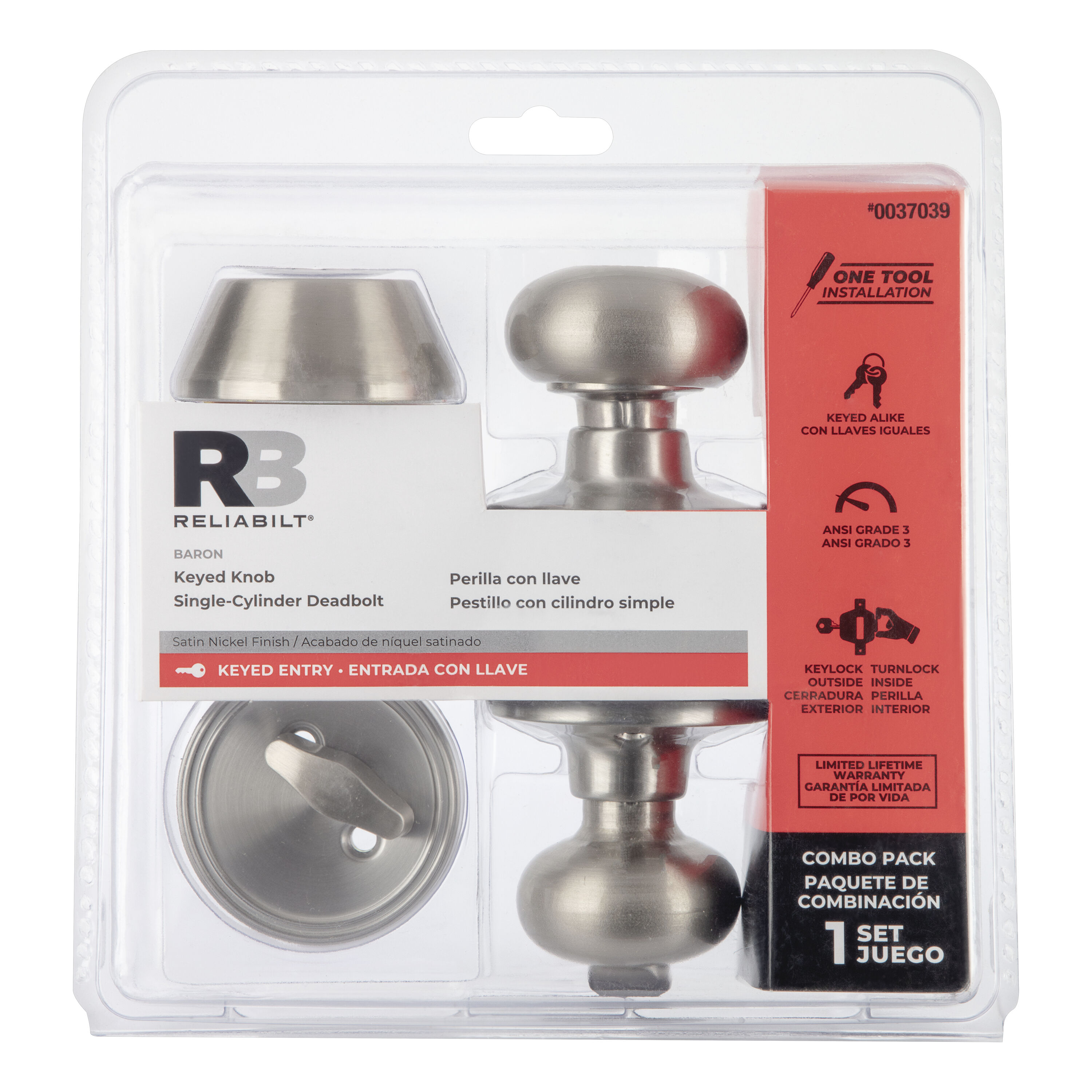 RELIABILT Baron Satin Nickel Interior Bed/Bath Privacy Door Knob