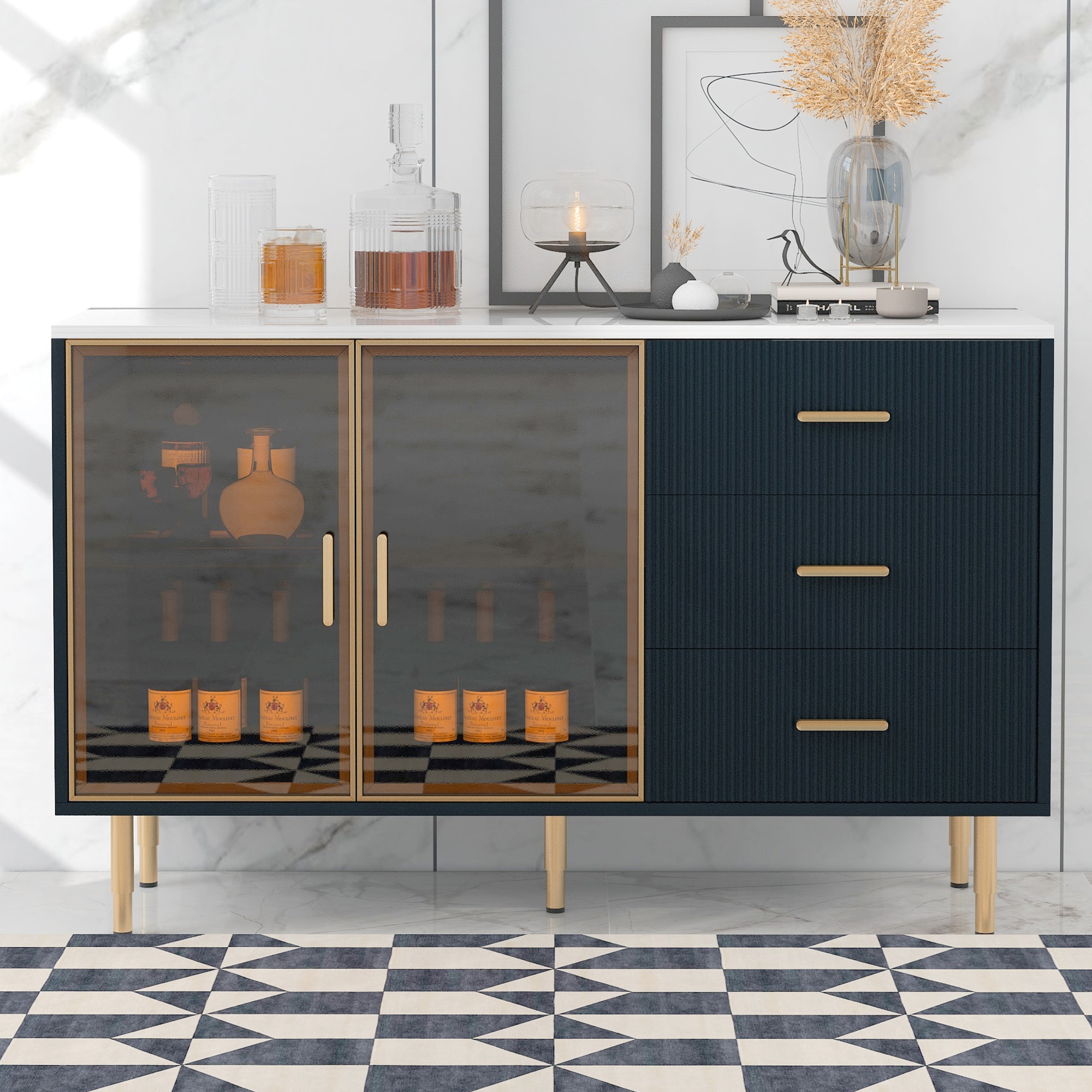 JIMSMAISON JMTRSB18NB Contemporary/Modern Navy Blue Sideboard