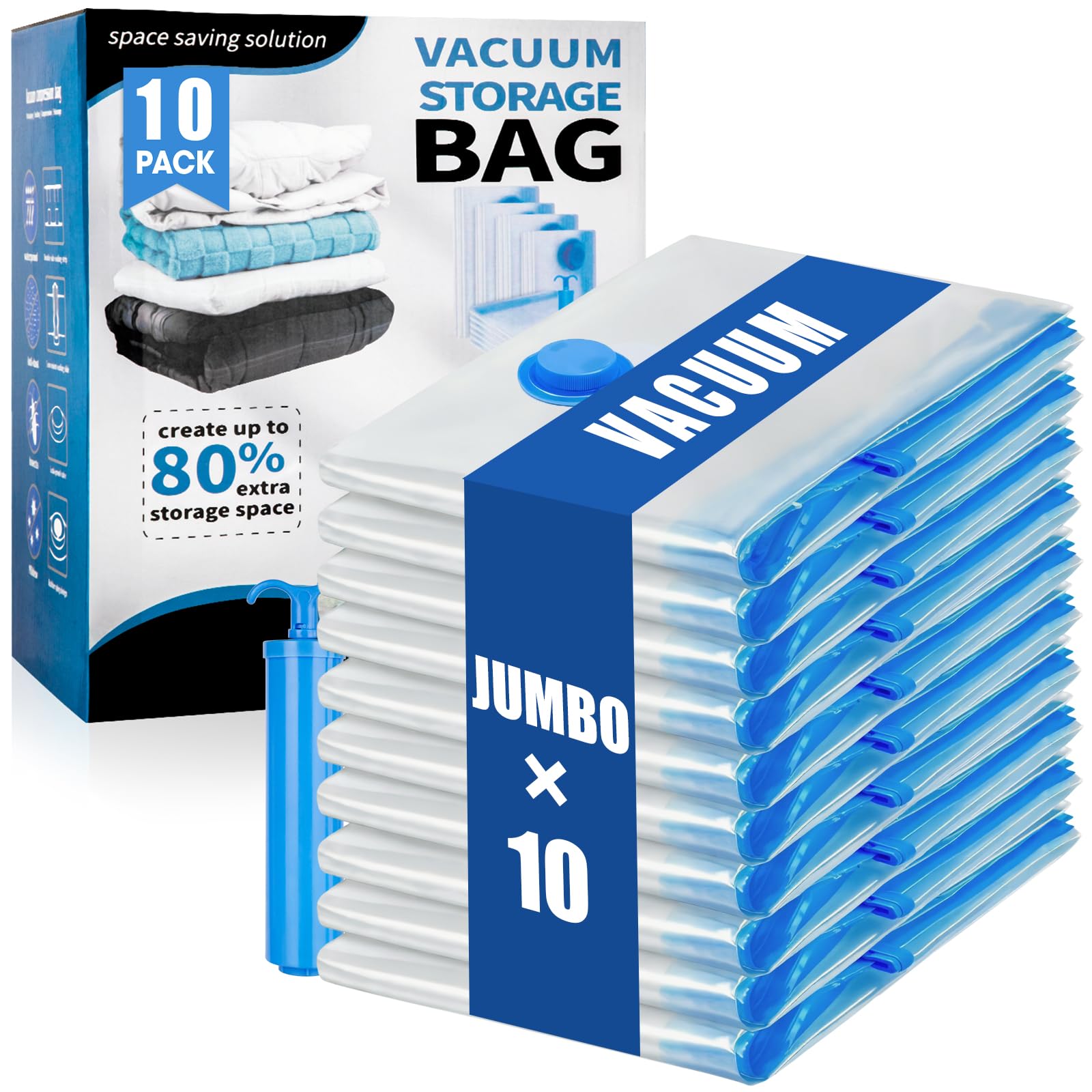 DYRCJ 10 Jumbo Vacuum Storage Bags with Hand Pump Space Saver Bags for ...