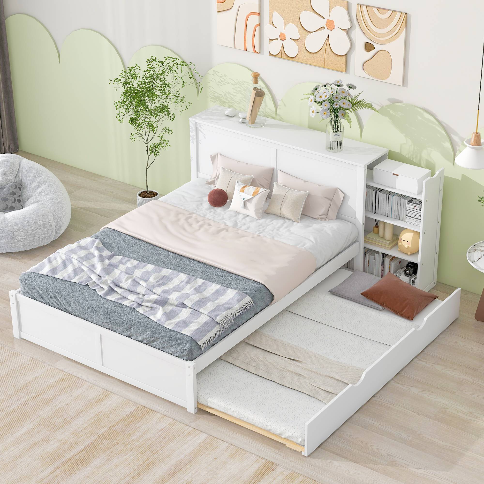 Yiekholo White Queen Wood Platform Bed With Storage In The Beds ...