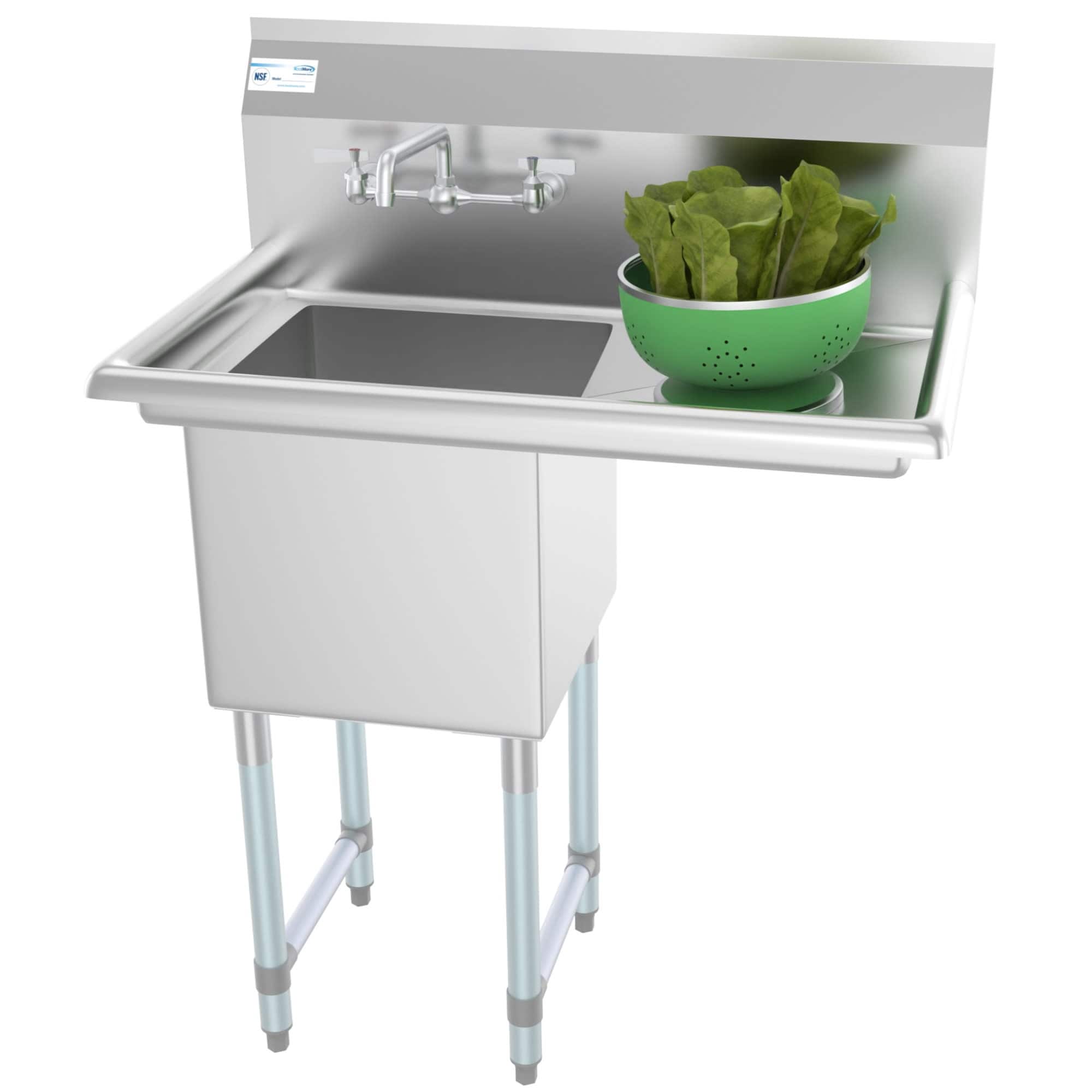 KoolMore 33 in. One Compartment Stainless Steel Commercial Sink with Drainboard Bowl Size 15 x 15 x 12 in.