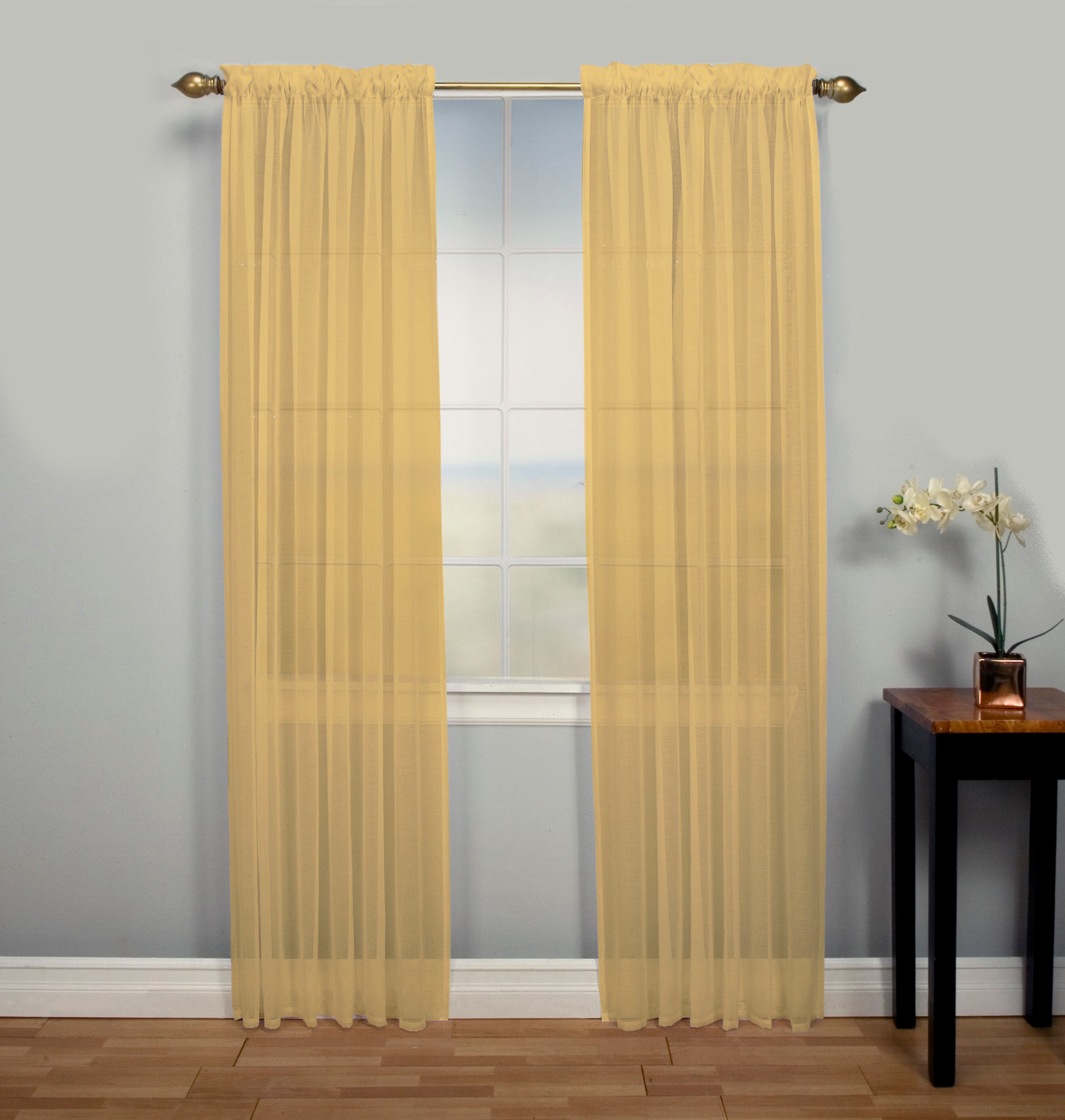 Ricardo Trading 84-in Butterscotch Semi-sheer Rod Pocket Single Curtain ...