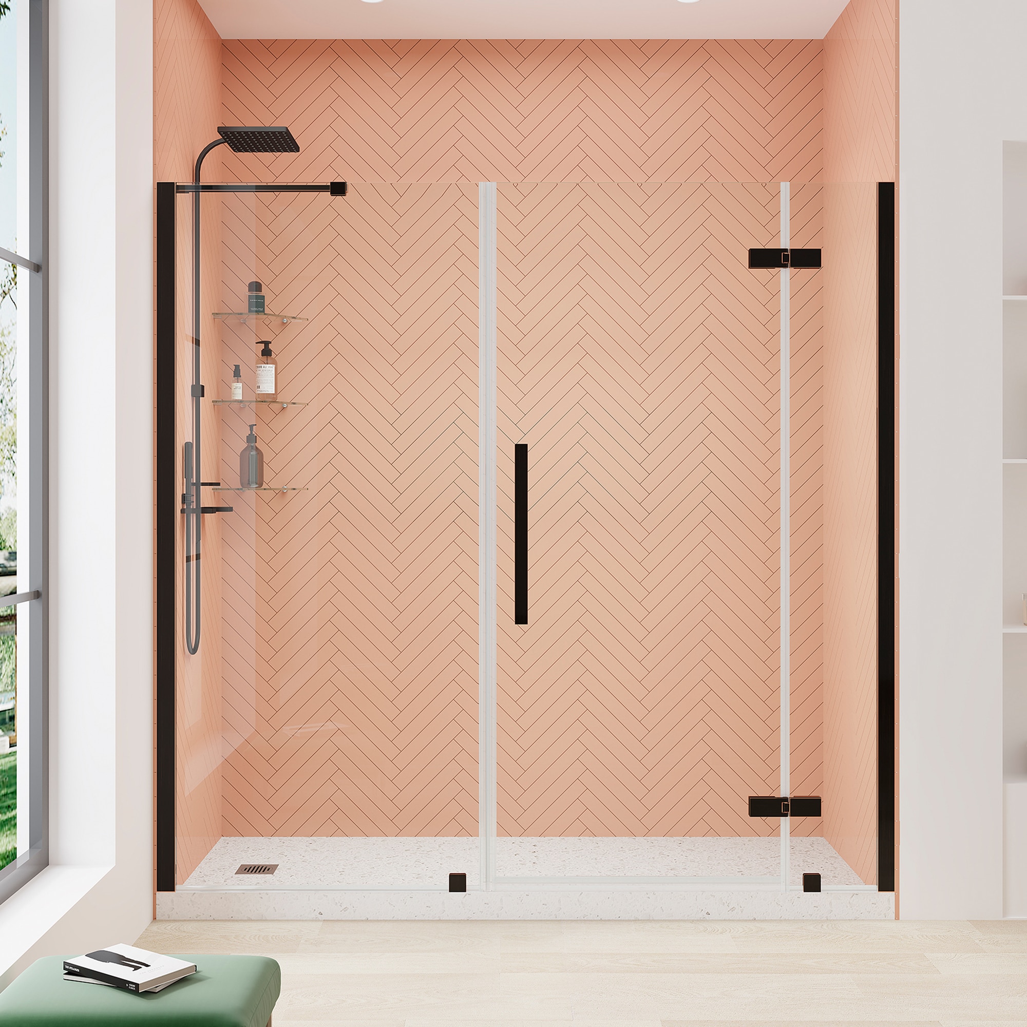 Tampa Oil Rubbed Bronze Frameless Shower Door Kit with Shelves