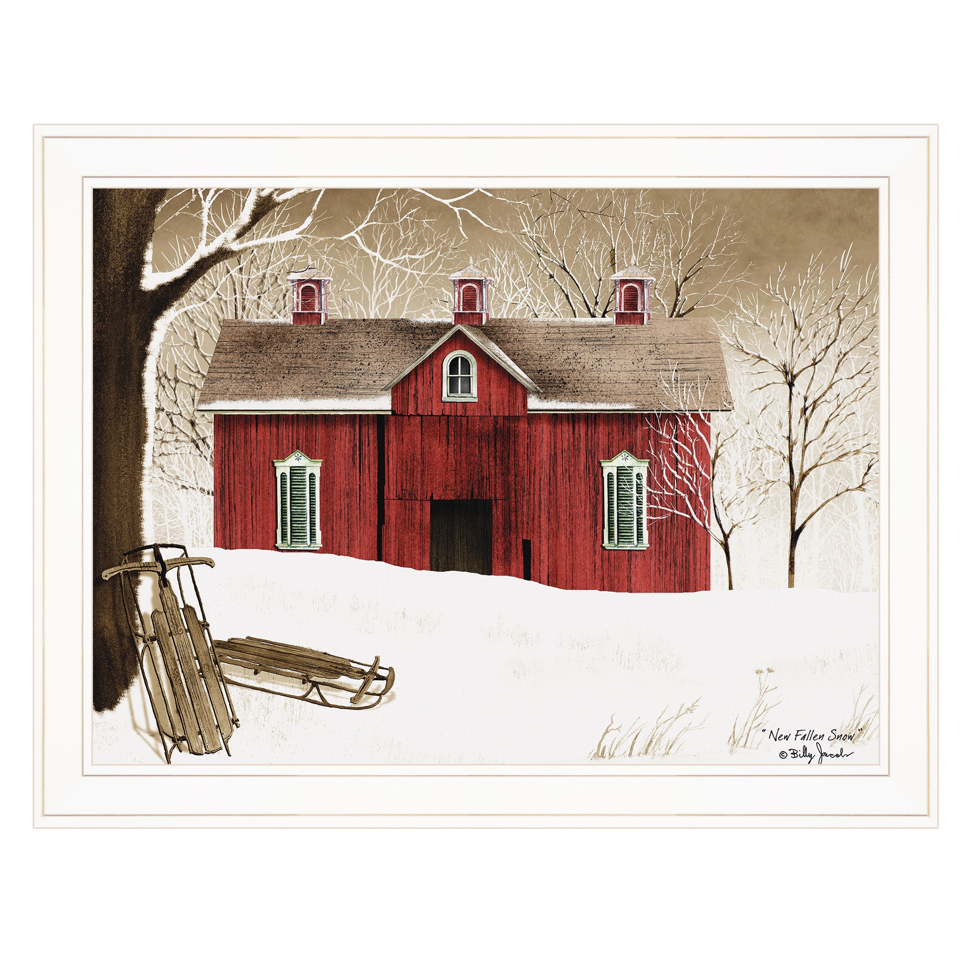 Trendy Decor 4U BJ1024XGP-226G New Fallen Snow Billy Jacobs White Wood Framed 21-in H x 27-in W Vintage/Retro Paper Print