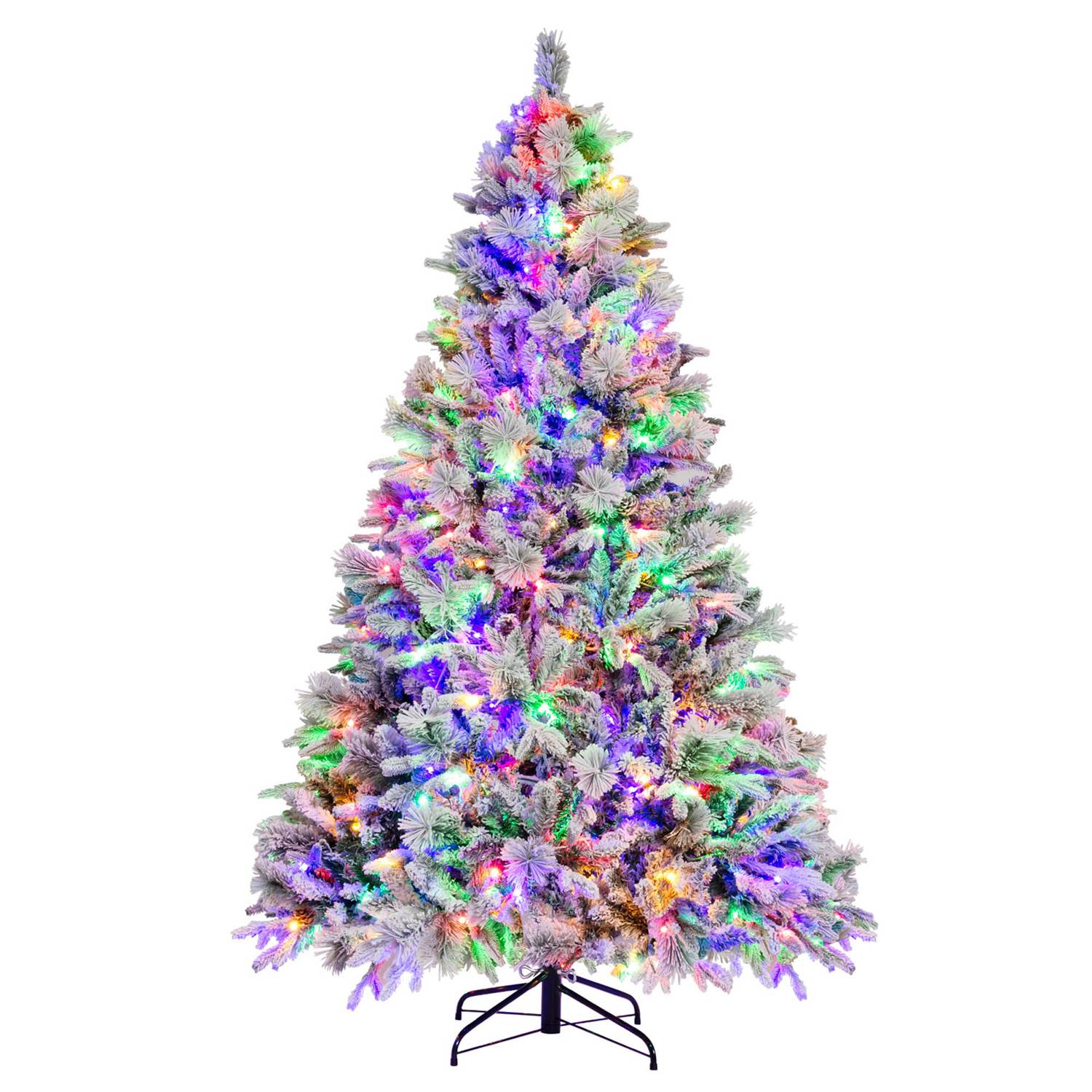 Costway CSHY000637 7 FT Pre-Lit Snow Flocked Christmas Tree Hinged Xmas Tree with 8 Modes 320 Lights